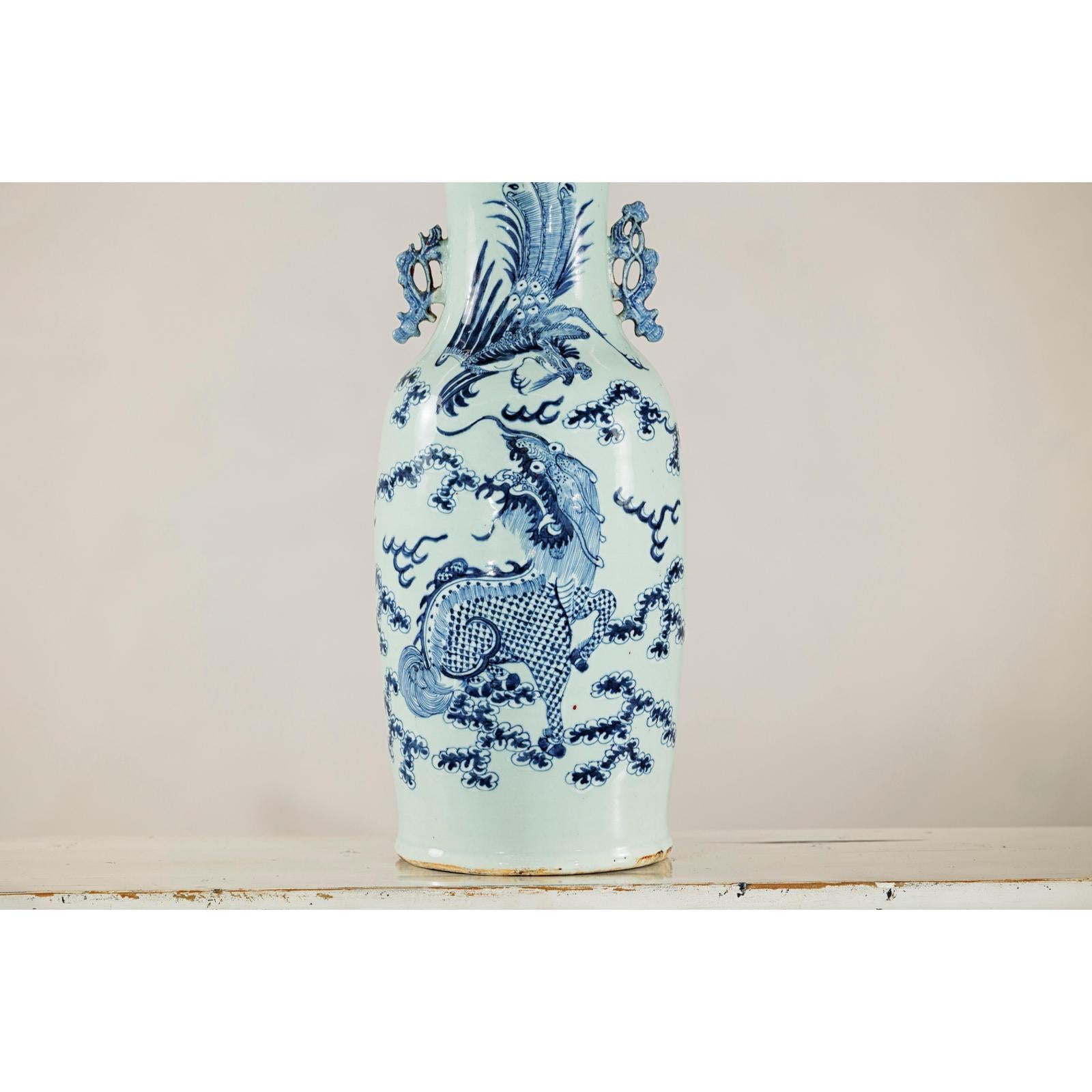 Blue and White Altar Vase with Dragon and Phoenix Design-11. Asian &amp; Chinese Furniture, Art, Antiques, Vintage Home Décor for sale at FEA Home
