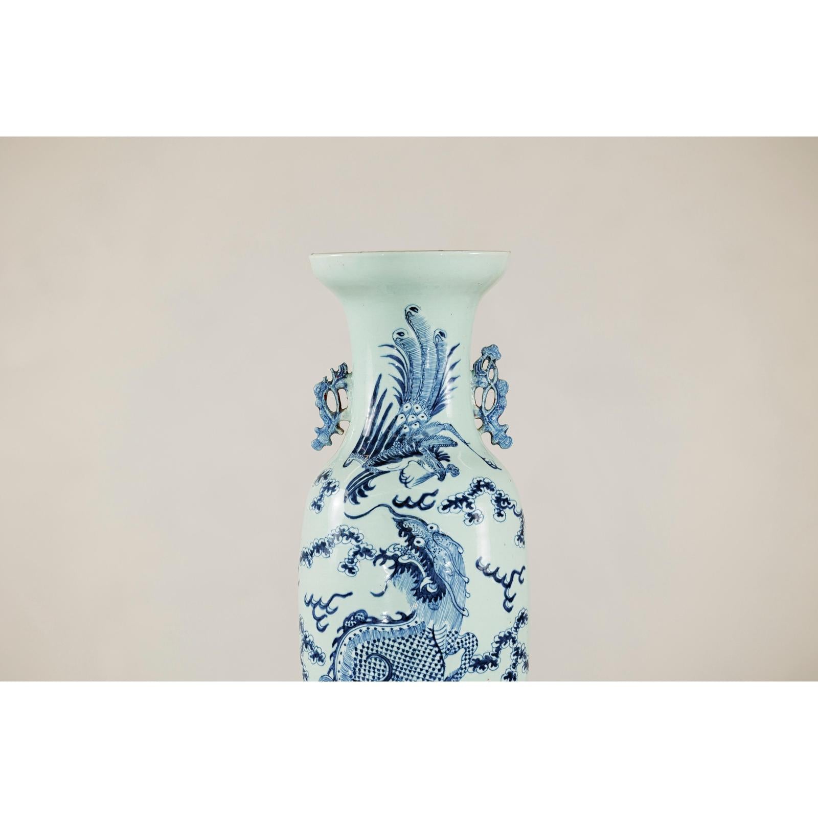 Blue and White Altar Vase with Dragon and Phoenix Design-12. Asian &amp; Chinese Furniture, Art, Antiques, Vintage Home Décor for sale at FEA Home