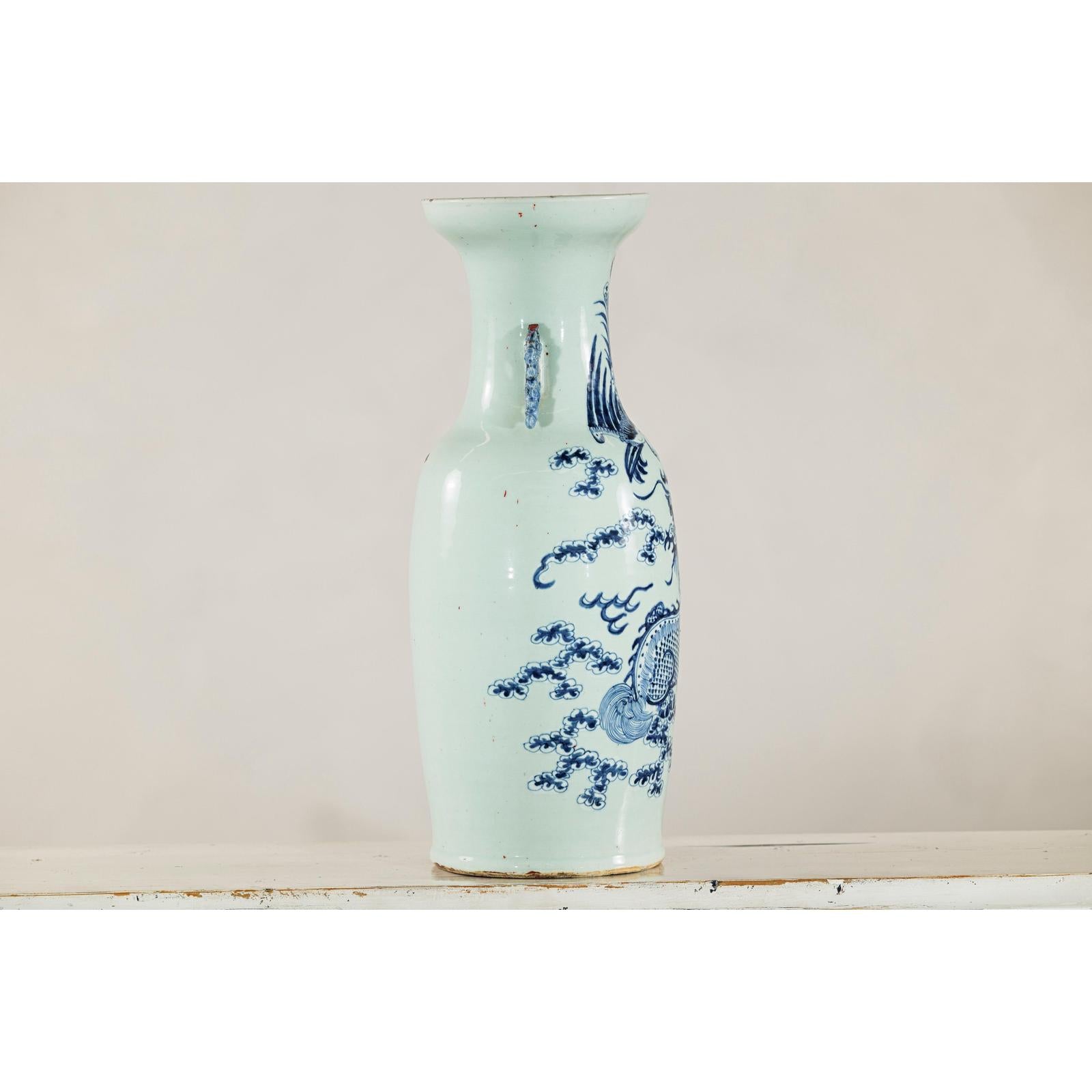 Blue and White Altar Vase with Dragon and Phoenix Design-13. Asian &amp; Chinese Furniture, Art, Antiques, Vintage Home Décor for sale at FEA Home