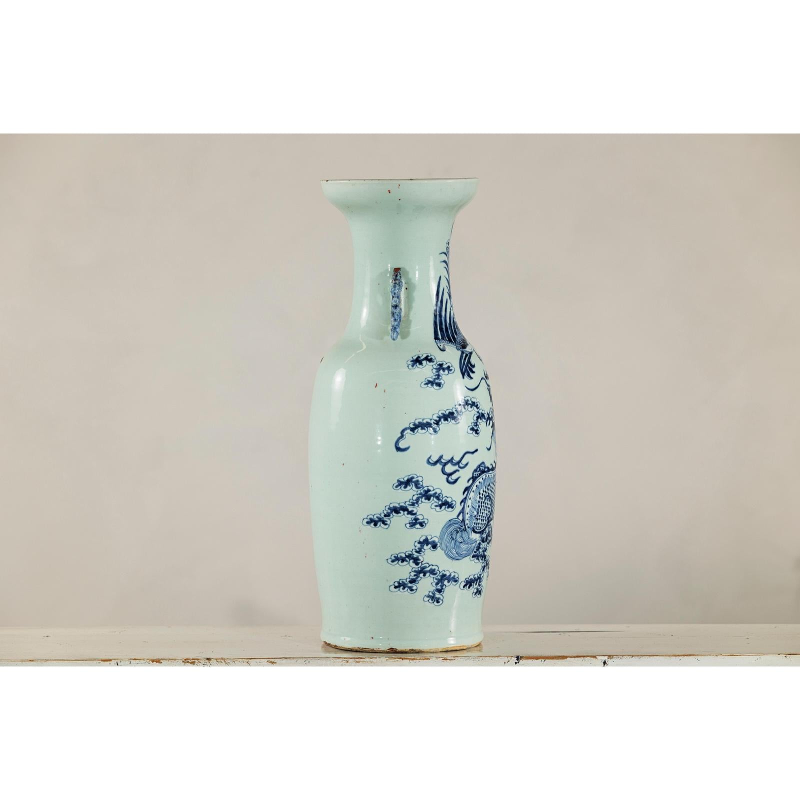 Blue and White Altar Vase with Dragon and Phoenix Design-14. Asian &amp; Chinese Furniture, Art, Antiques, Vintage Home Décor for sale at FEA Home