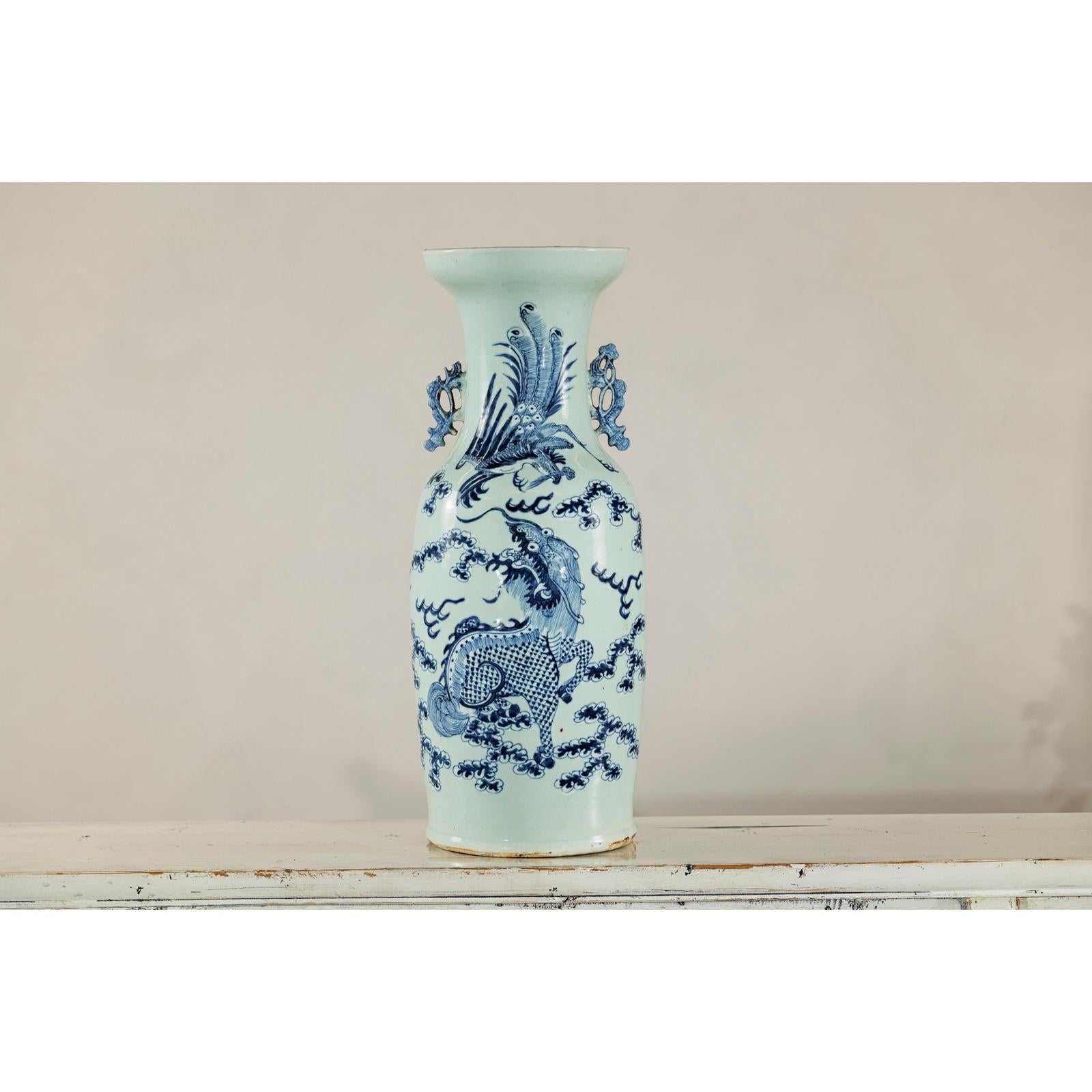 Blue and White Altar Vase with Dragon and Phoenix Design-4. Asian &amp; Chinese Furniture, Art, Antiques, Vintage Home Décor for sale at FEA Home