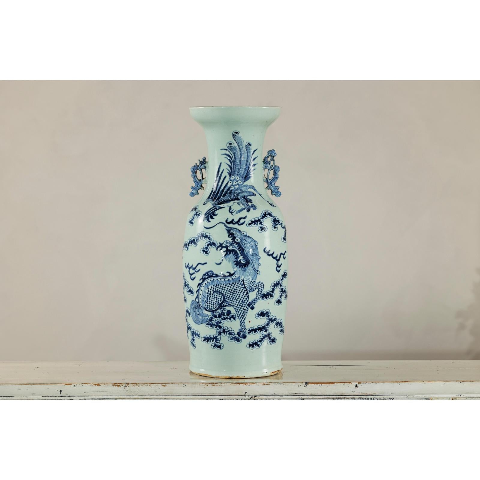 Blue and White Altar Vase with Dragon and Phoenix Design-5. Asian &amp; Chinese Furniture, Art, Antiques, Vintage Home Décor for sale at FEA Home