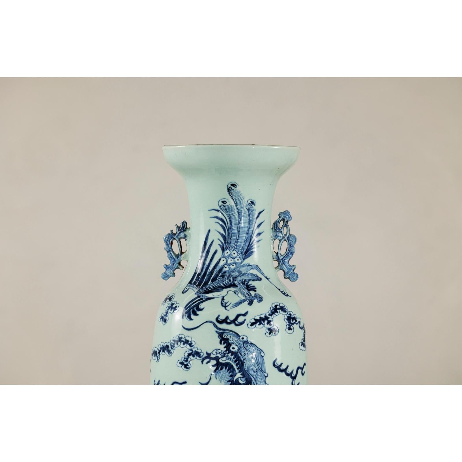 Blue and White Altar Vase with Dragon and Phoenix Design-6. Asian &amp; Chinese Furniture, Art, Antiques, Vintage Home Décor for sale at FEA Home