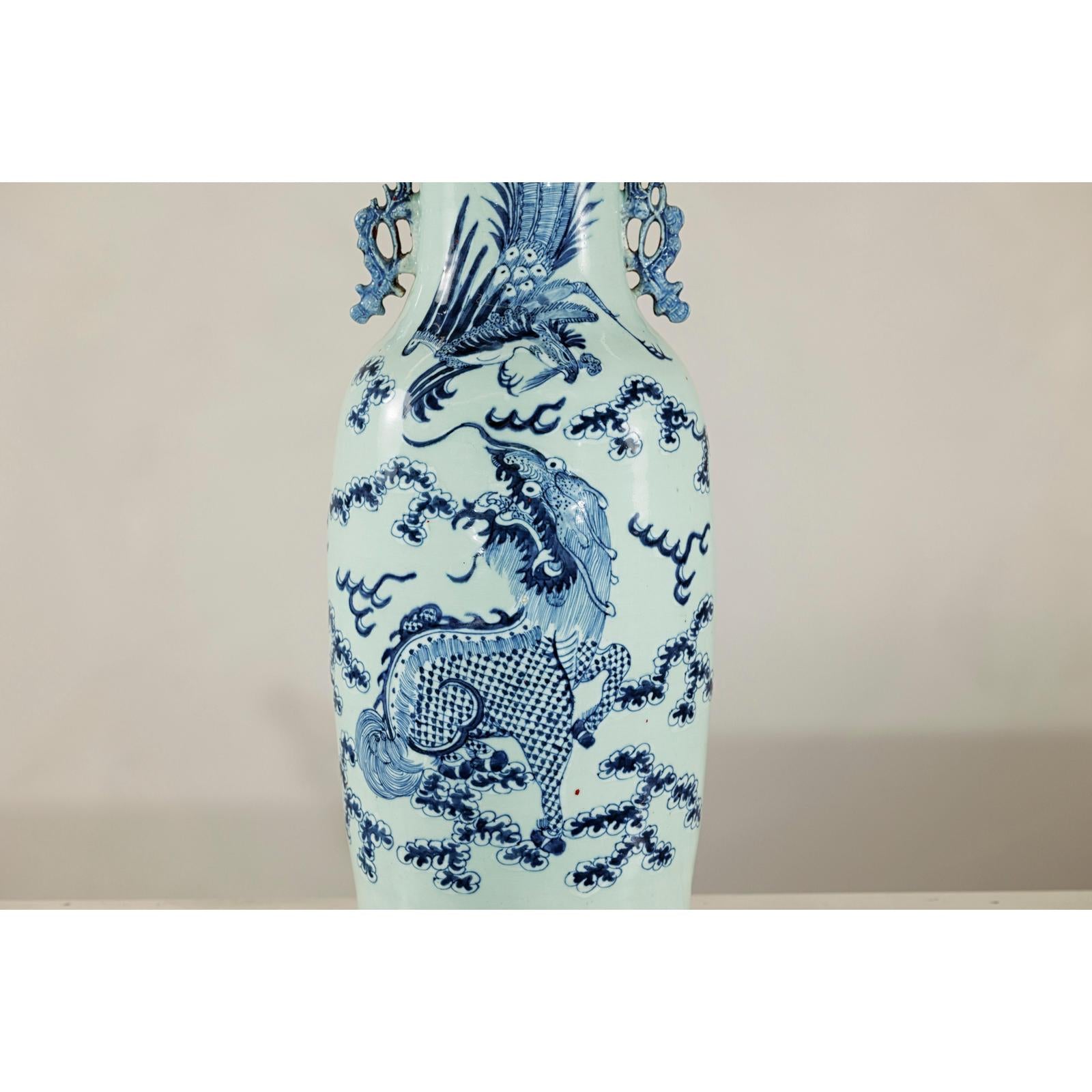 Blue and White Altar Vase with Dragon and Phoenix Design-7. Asian &amp; Chinese Furniture, Art, Antiques, Vintage Home Décor for sale at FEA Home