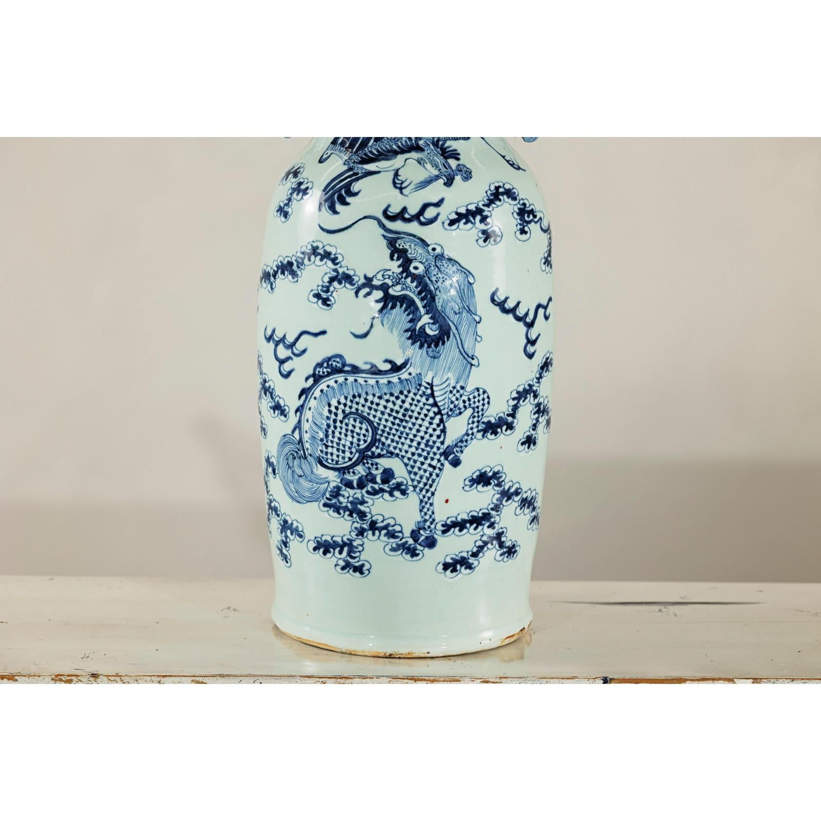 Blue and White Altar Vase with Dragon and Phoenix Design-8. Asian &amp; Chinese Furniture, Art, Antiques, Vintage Home Décor for sale at FEA Home