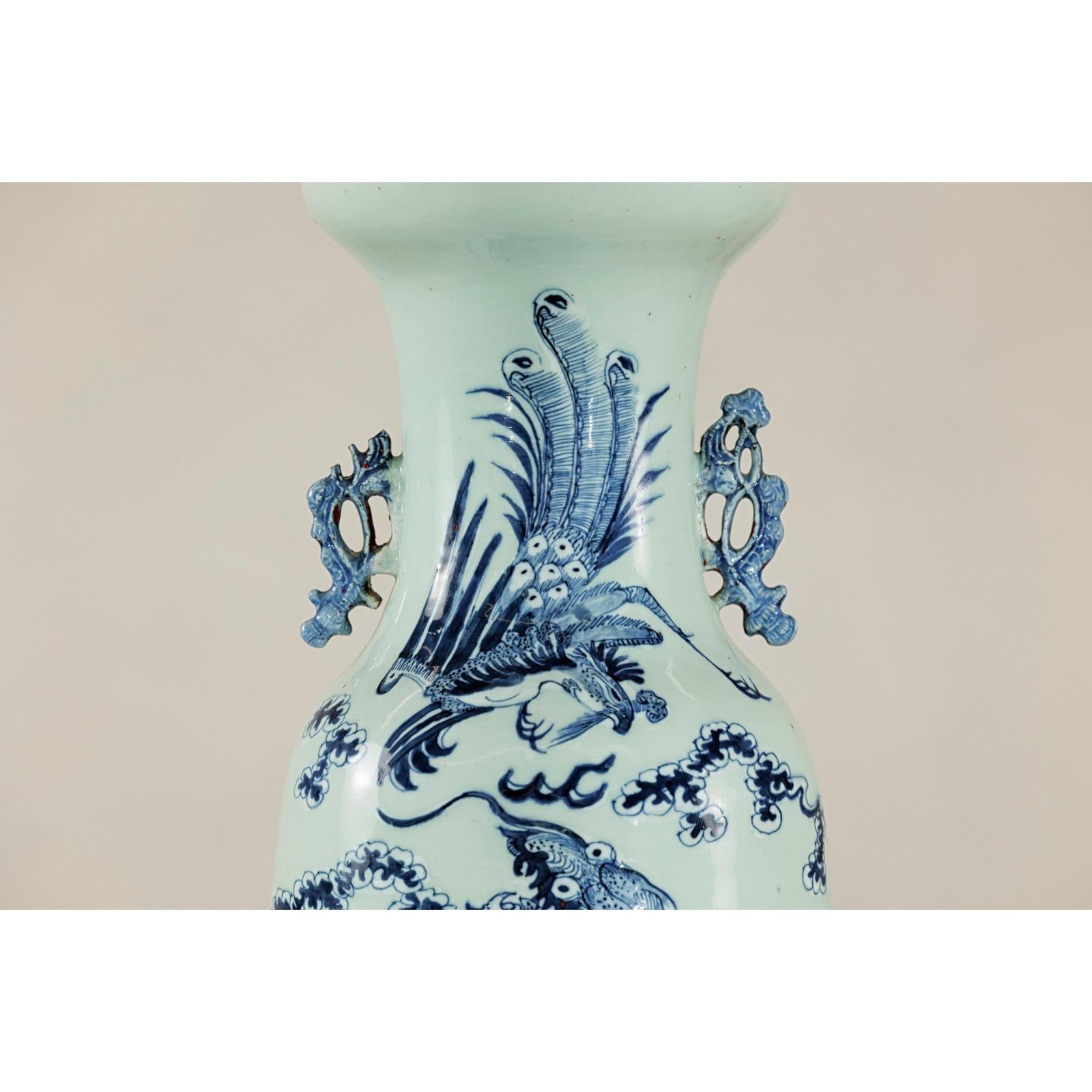 Blue and White Altar Vase with Dragon and Phoenix Design-9. Asian &amp; Chinese Furniture, Art, Antiques, Vintage Home Décor for sale at FEA Home
