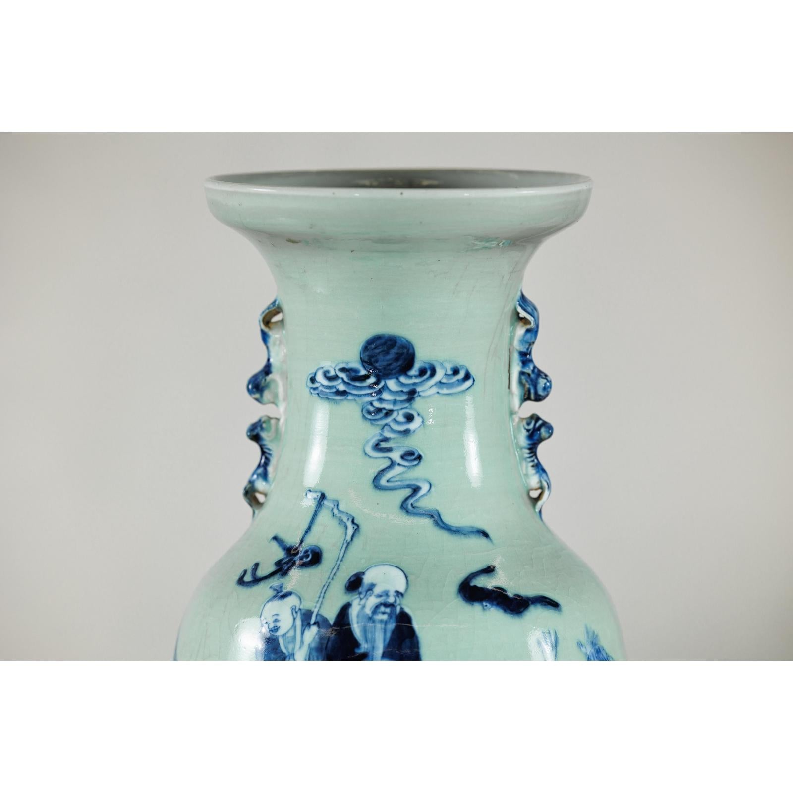 Blue and White Altar Vase with Immortal Figures and Celadon Tint-10. Asian &amp; Chinese Furniture, Art, Antiques, Vintage Home Décor for sale at FEA Home