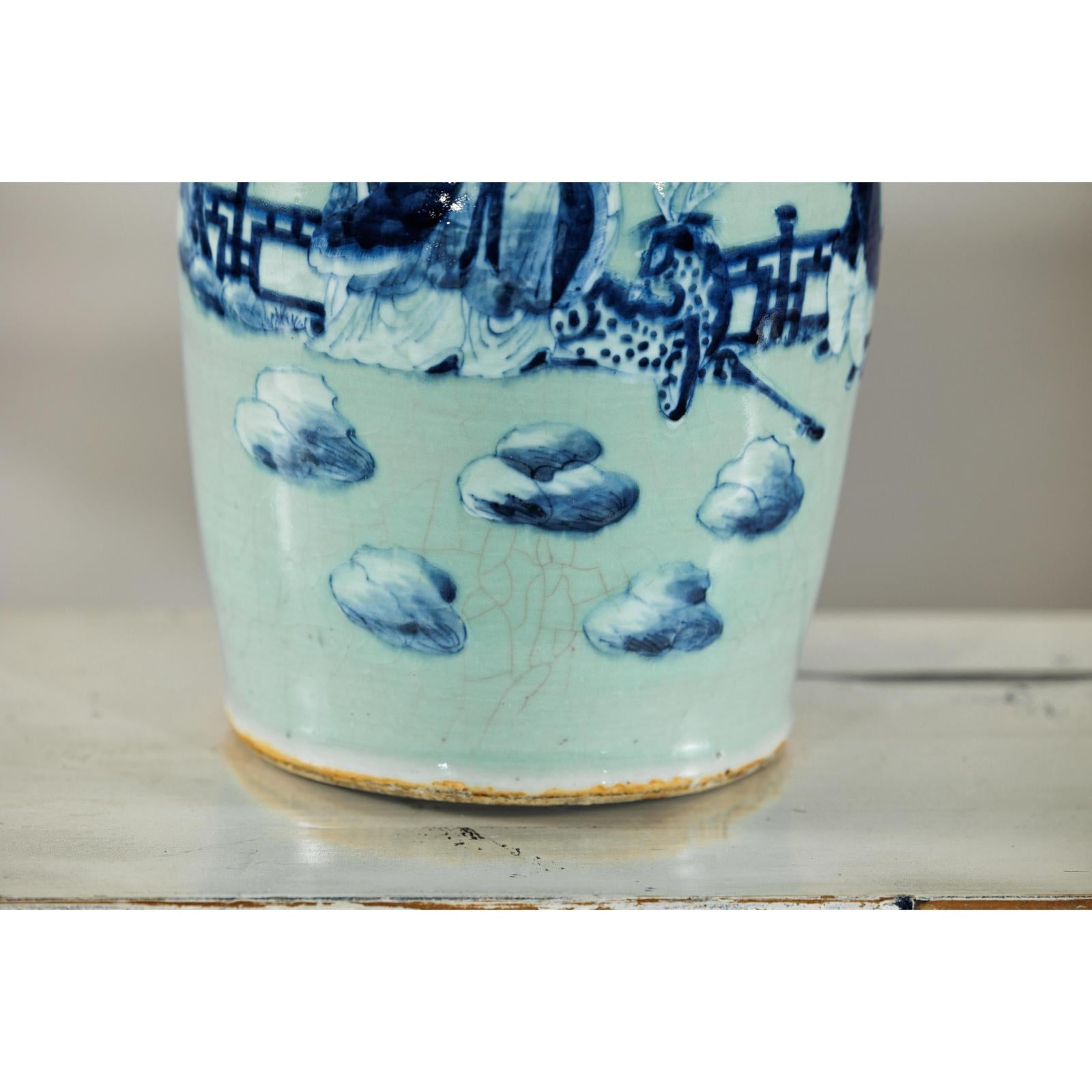 Blue and White Altar Vase with Immortal Figures and Celadon Tint-11. Asian &amp; Chinese Furniture, Art, Antiques, Vintage Home Décor for sale at FEA Home