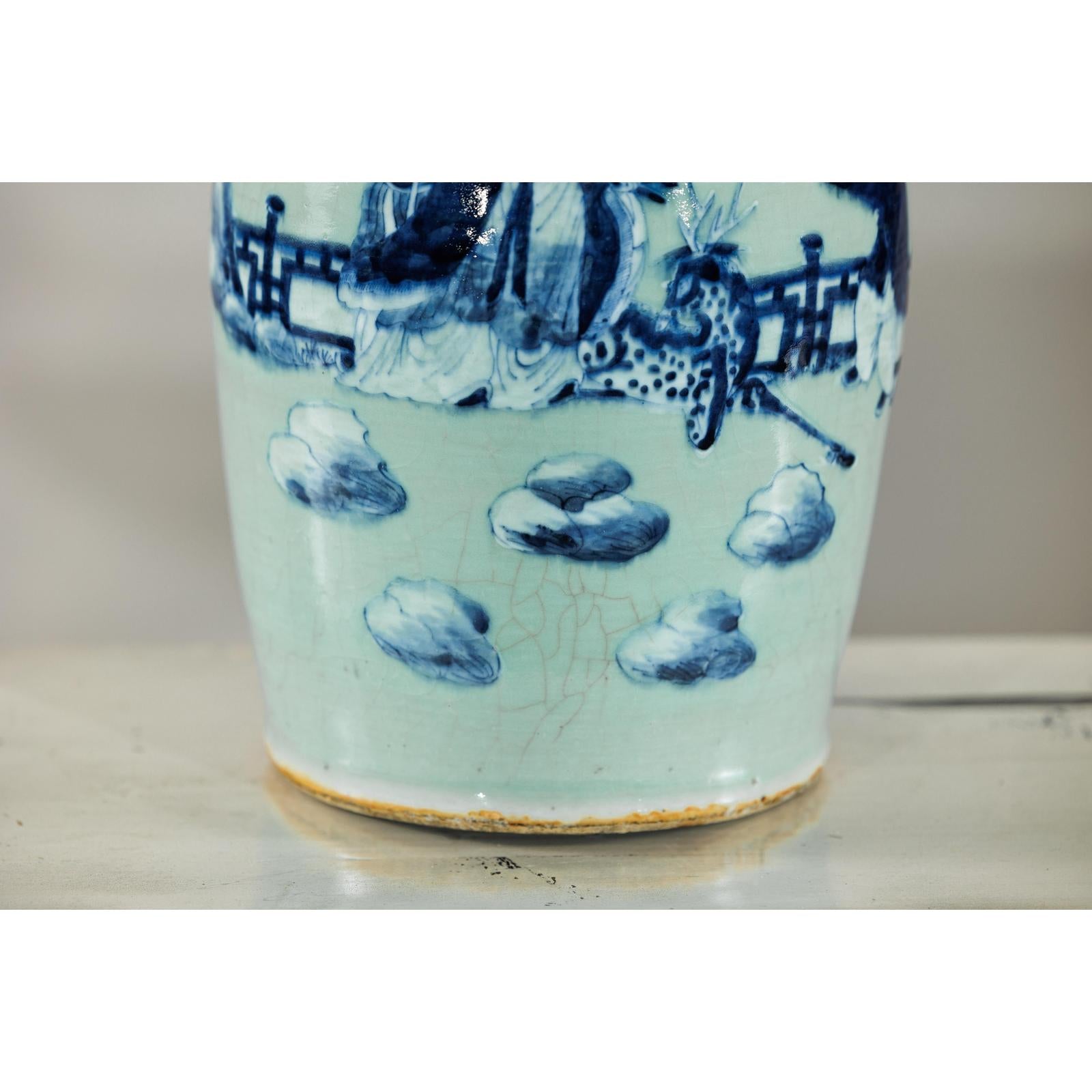 Blue and White Altar Vase with Immortal Figures and Celadon Tint-12. Asian &amp; Chinese Furniture, Art, Antiques, Vintage Home Décor for sale at FEA Home