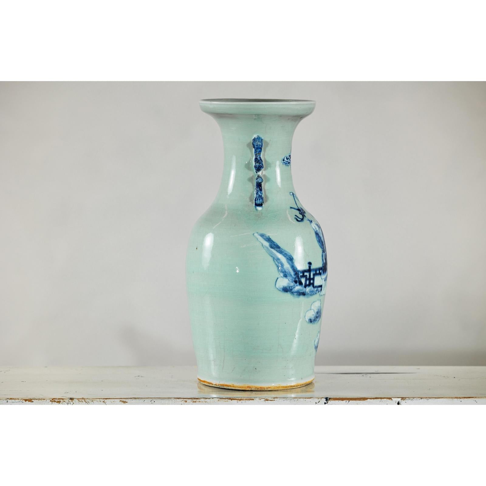 Blue and White Altar Vase with Immortal Figures and Celadon Tint-13. Asian &amp; Chinese Furniture, Art, Antiques, Vintage Home Décor for sale at FEA Home