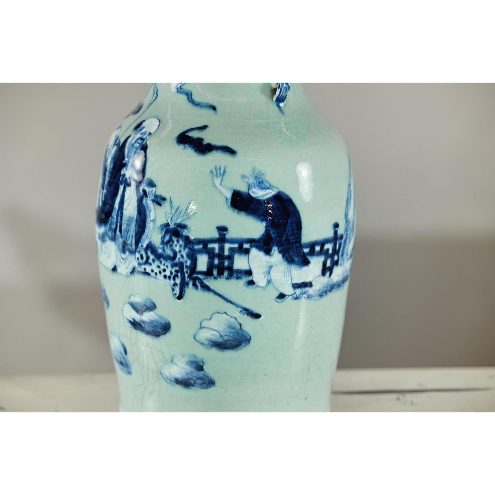 Blue and White Altar Vase with Immortal Figures and Celadon Tint-16. Asian &amp; Chinese Furniture, Art, Antiques, Vintage Home Décor for sale at FEA Home