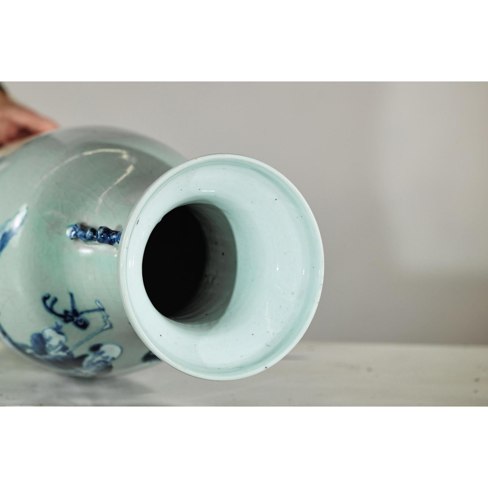 Blue and White Altar Vase with Immortal Figures and Celadon Tint-17. Asian &amp; Chinese Furniture, Art, Antiques, Vintage Home Décor for sale at FEA Home