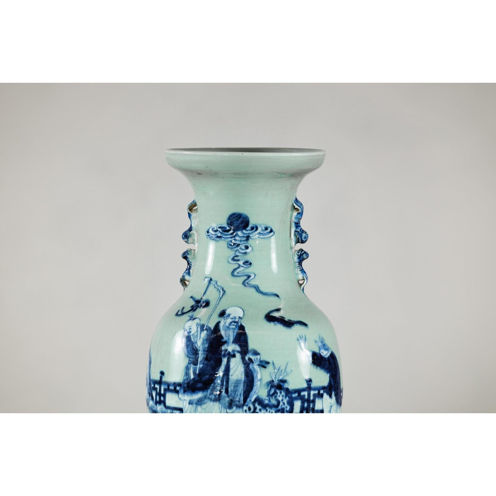 Blue and White Altar Vase with Immortal Figures and Celadon Tint-3. Asian &amp; Chinese Furniture, Art, Antiques, Vintage Home Décor for sale at FEA Home