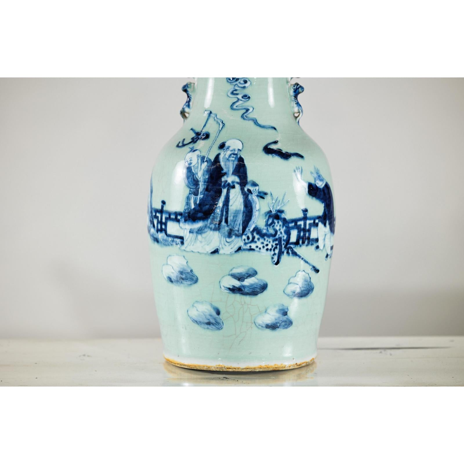Blue and White Altar Vase with Immortal Figures and Celadon Tint-5. Asian &amp; Chinese Furniture, Art, Antiques, Vintage Home Décor for sale at FEA Home