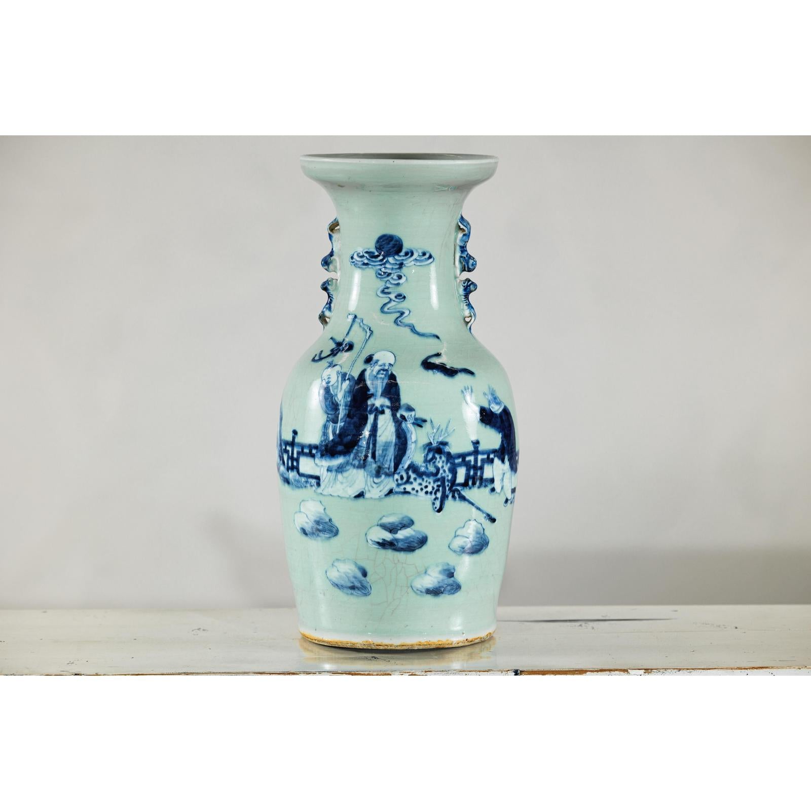 Blue and White Altar Vase with Immortal Figures and Celadon Tint-6. Asian &amp; Chinese Furniture, Art, Antiques, Vintage Home Décor for sale at FEA Home