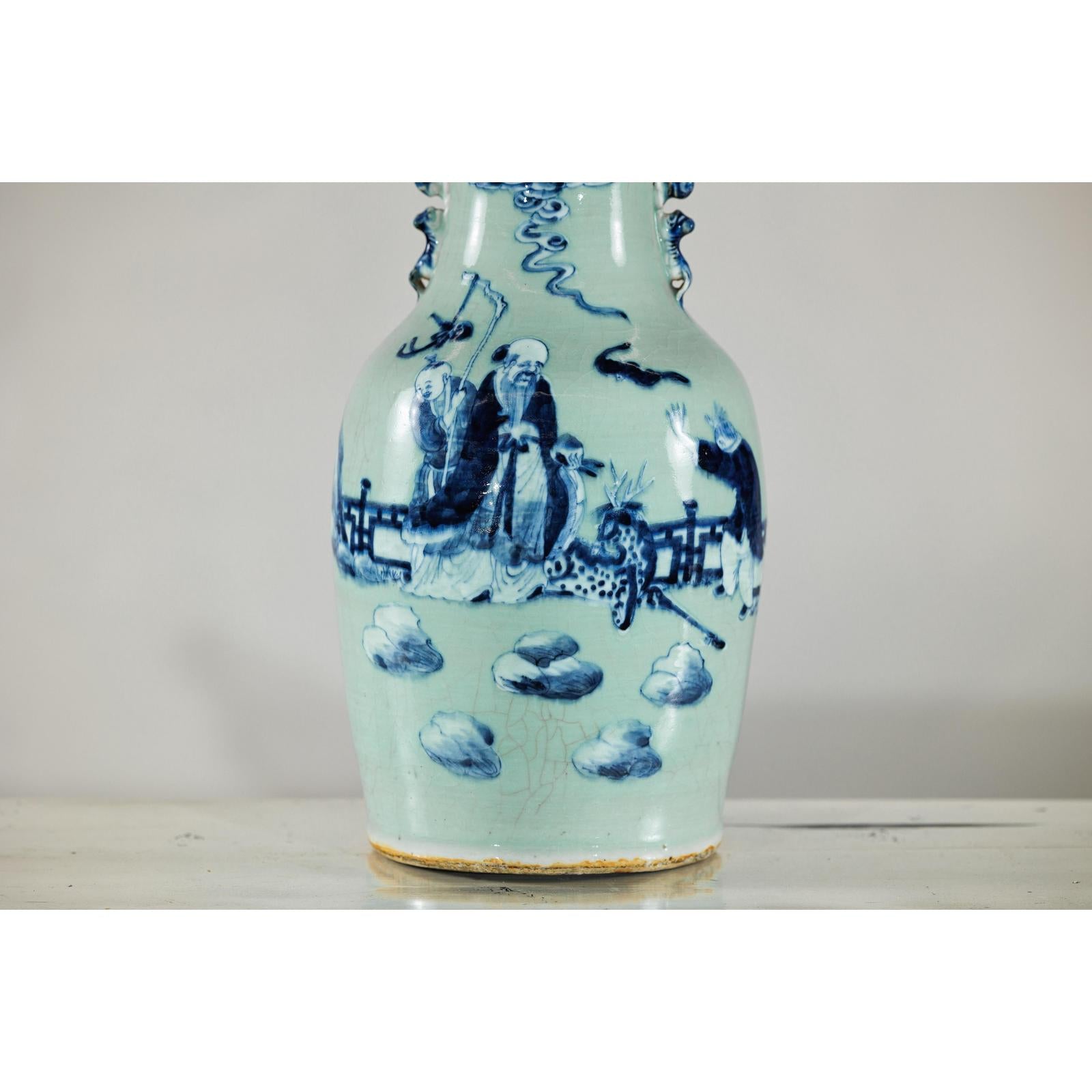 Blue and White Altar Vase with Immortal Figures and Celadon Tint-7. Asian &amp; Chinese Furniture, Art, Antiques, Vintage Home Décor for sale at FEA Home