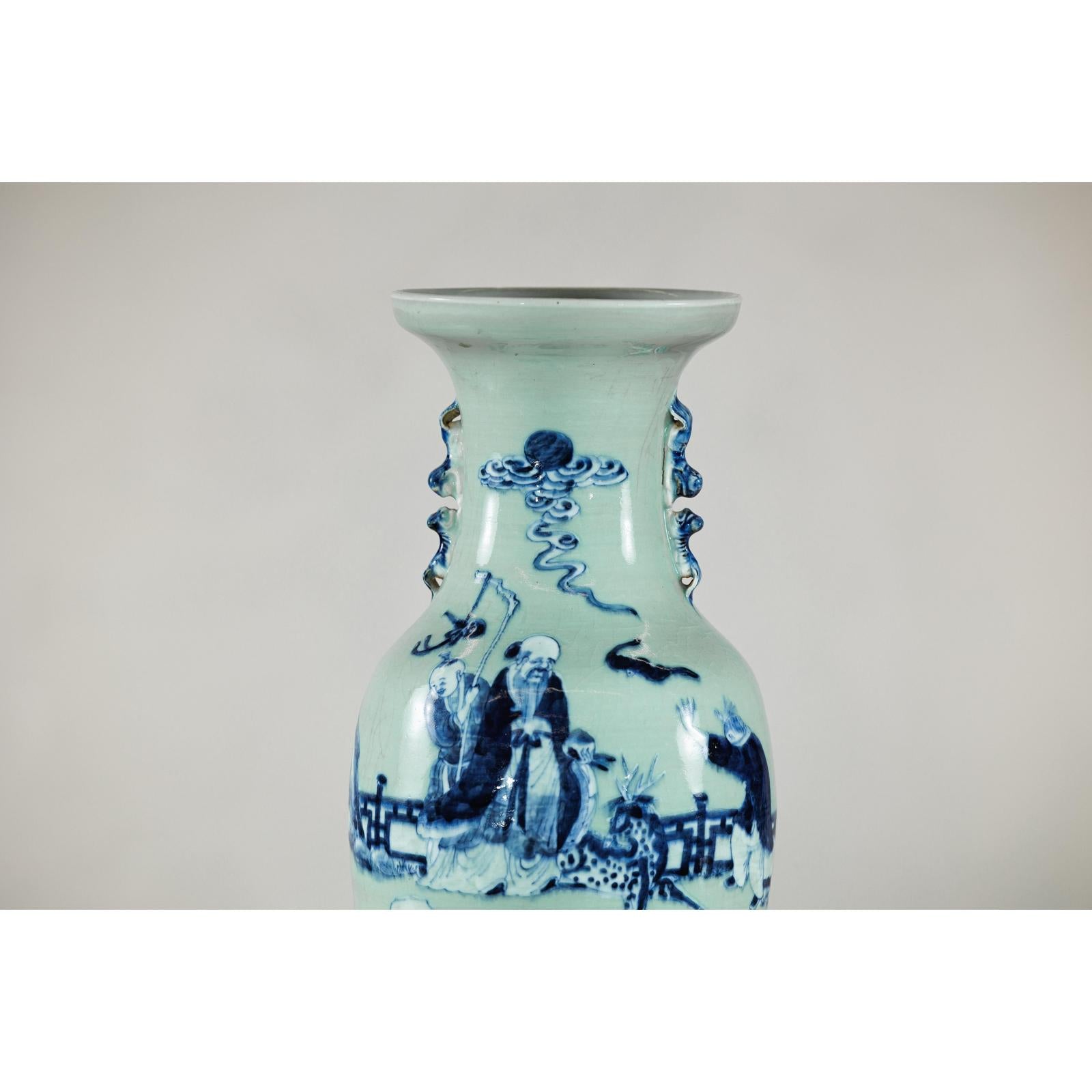 Blue and White Altar Vase with Immortal Figures and Celadon Tint-8. Asian &amp; Chinese Furniture, Art, Antiques, Vintage Home Décor for sale at FEA Home