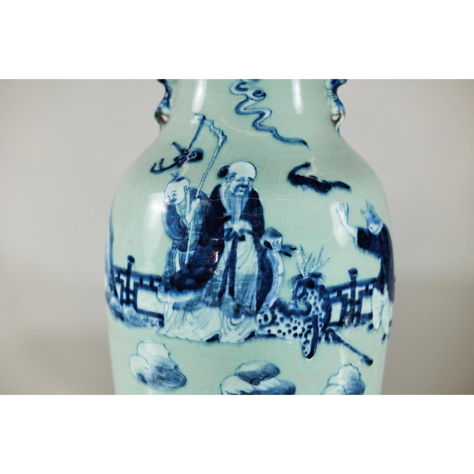 Blue and White Altar Vase with Immortal Figures and Celadon Tint-9. Asian &amp; Chinese Furniture, Art, Antiques, Vintage Home Décor for sale at FEA Home