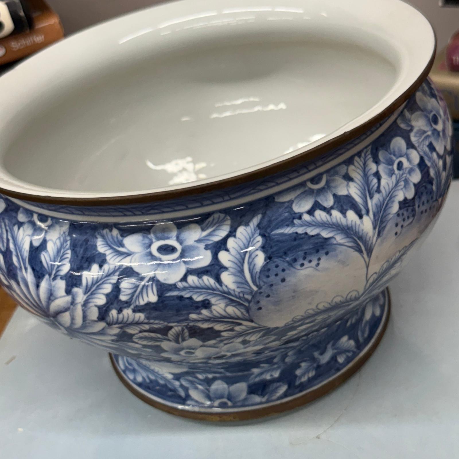 Blue and White Ceramic Bowl with Rounded Bloom Form - FEA Home