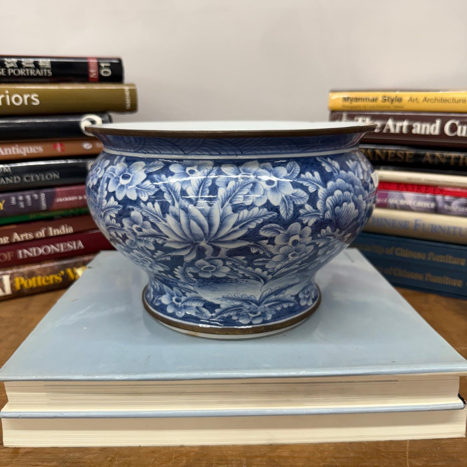 Blue and White Ceramic Bowl with Rounded Bloom Form - FEA Home