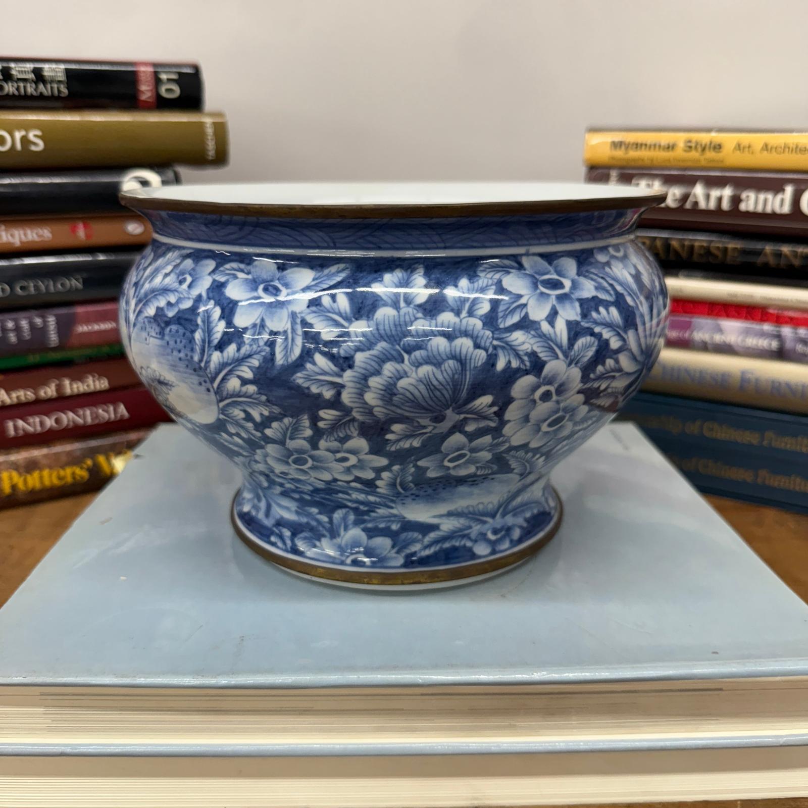 Blue and White Ceramic Bowl with Rounded Bloom Form - FEA Home