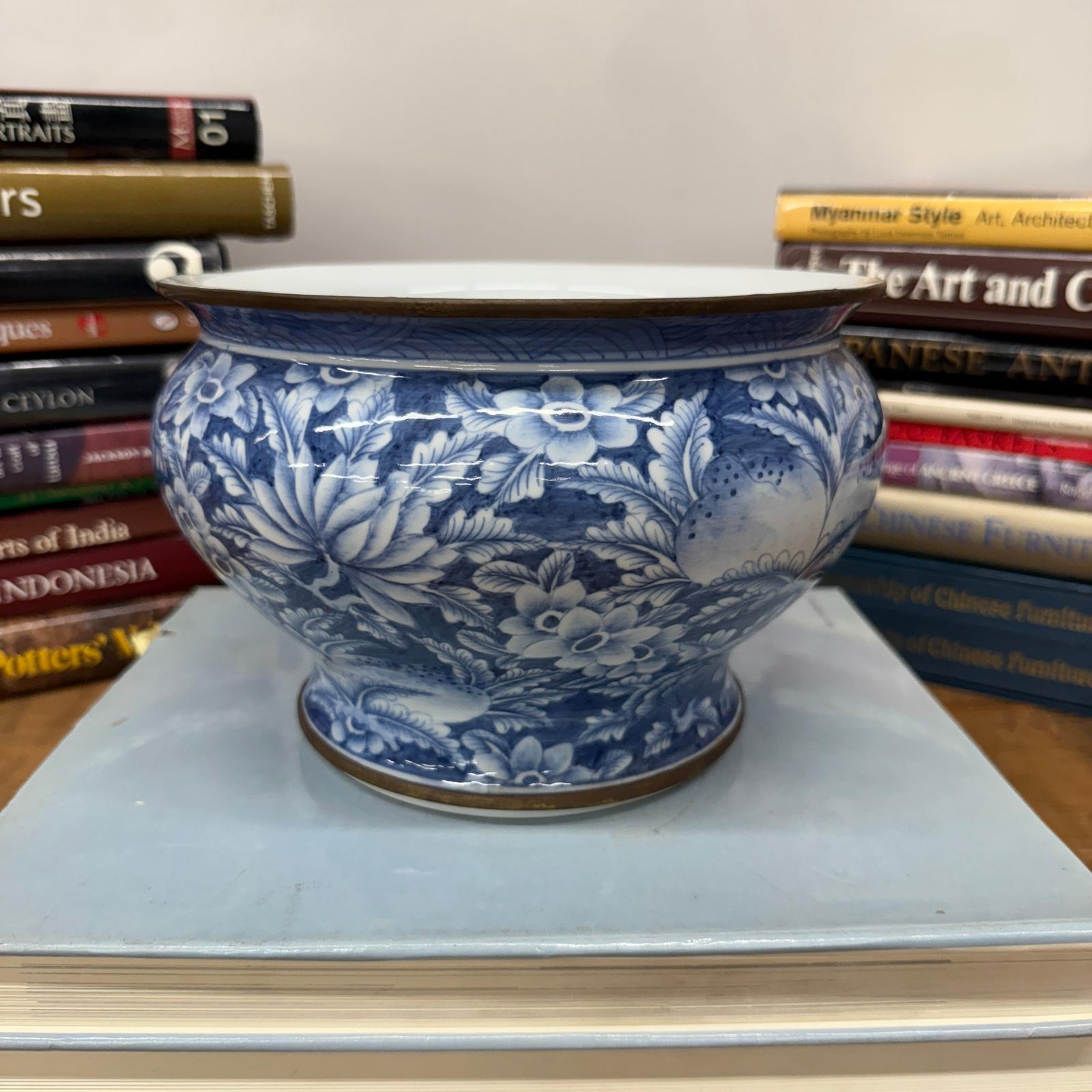 Blue and White Ceramic Bowl with Rounded Bloom Form - FEA Home