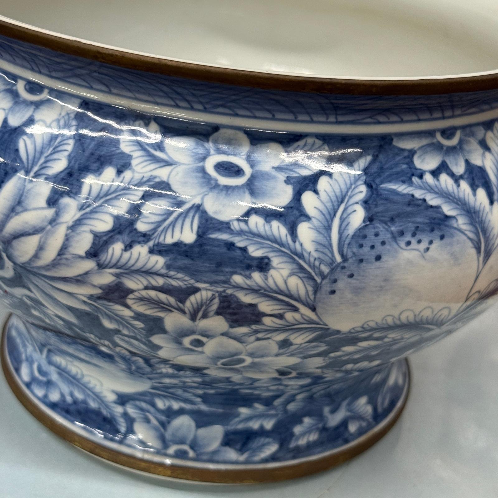 Blue and White Ceramic Bowl with Rounded Bloom Form - FEA Home