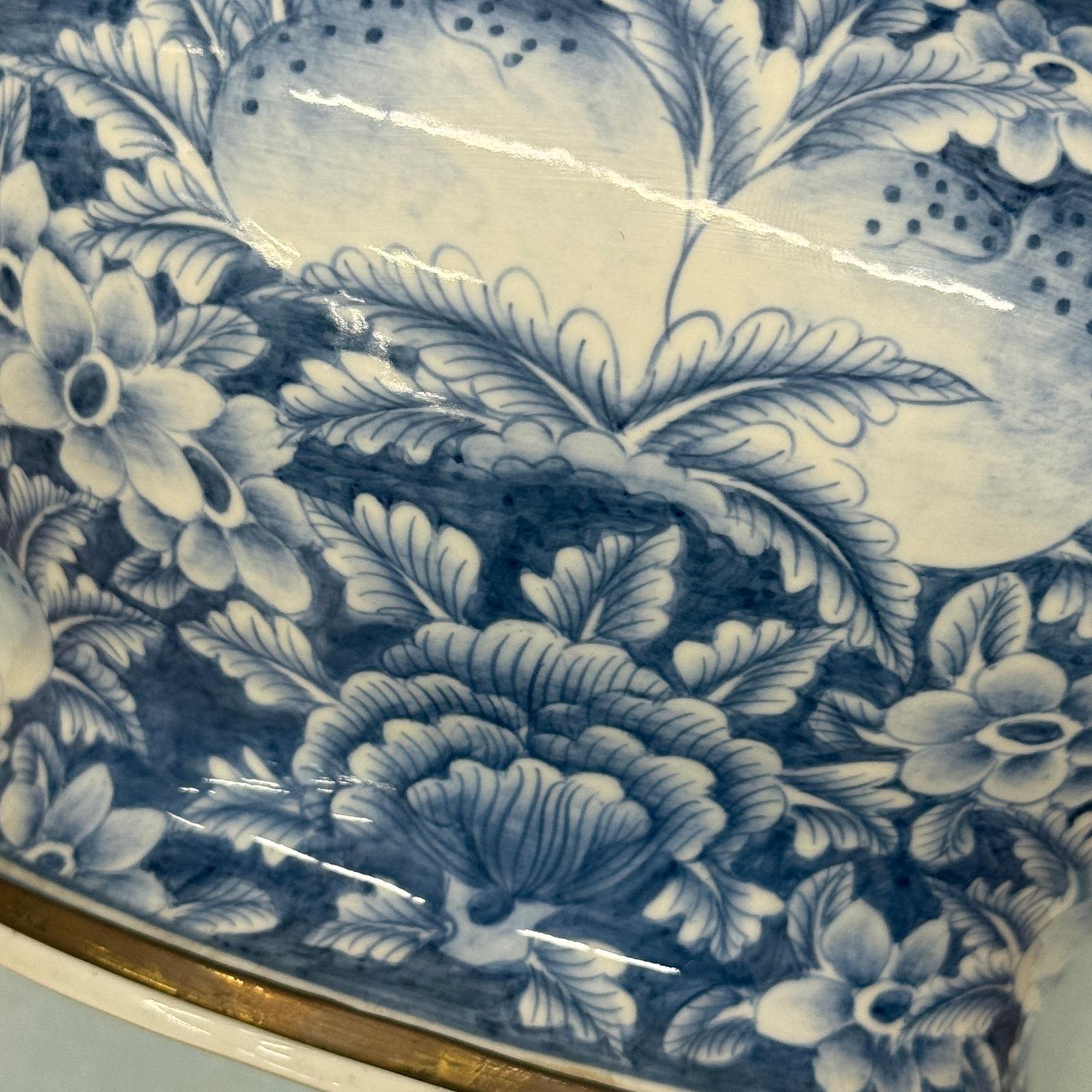 Blue and White Ceramic Bowl with Rounded Bloom Form - FEA Home