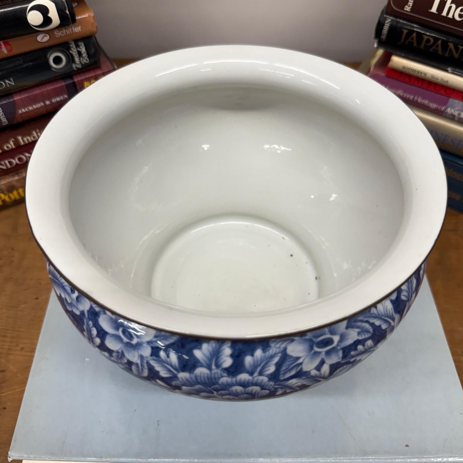 Blue and White Ceramic Bowl with Rounded Bloom Form - FEA Home