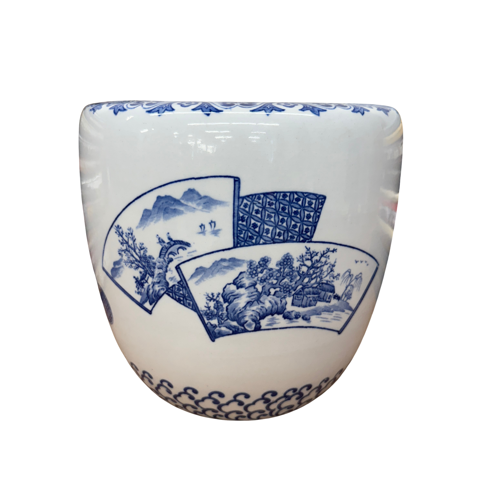 Blue and White Ceramic Planter with Landscape Artwork, SKU , image 1