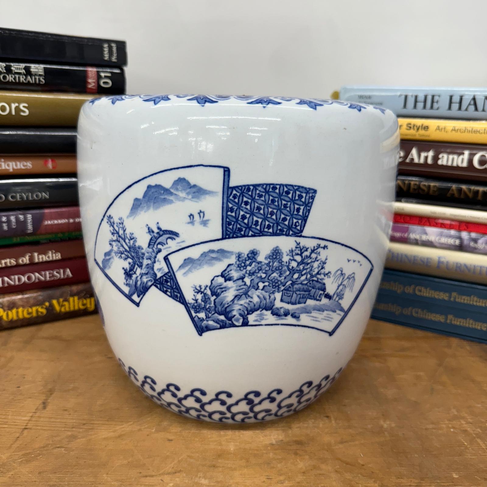 Blue and White Ceramic Planter with Landscape Artwork, SKU , image 2
