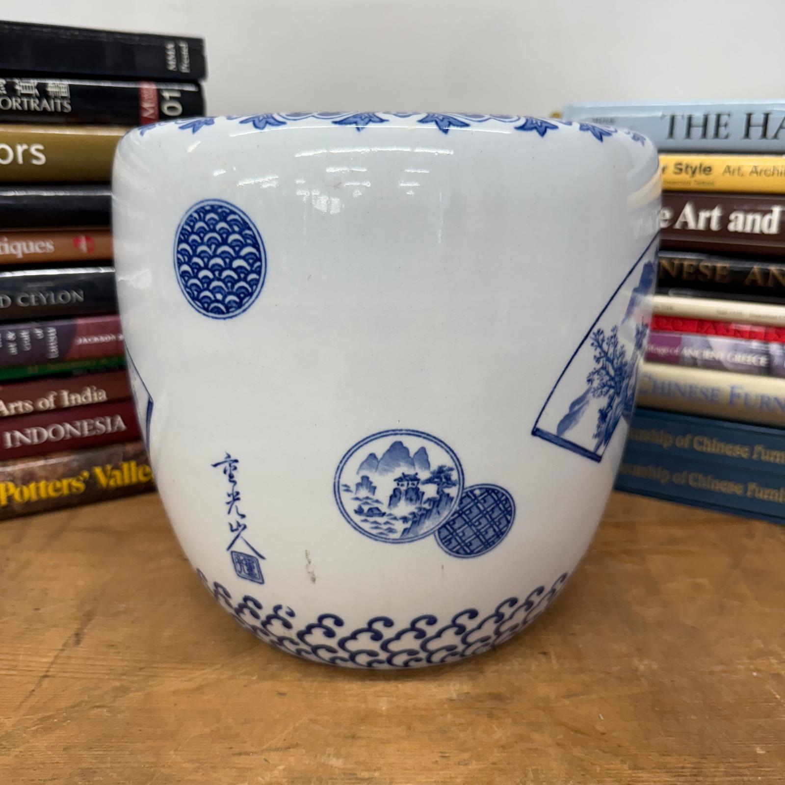 Blue and White Ceramic Planter with Landscape Artwork, SKU , image 3