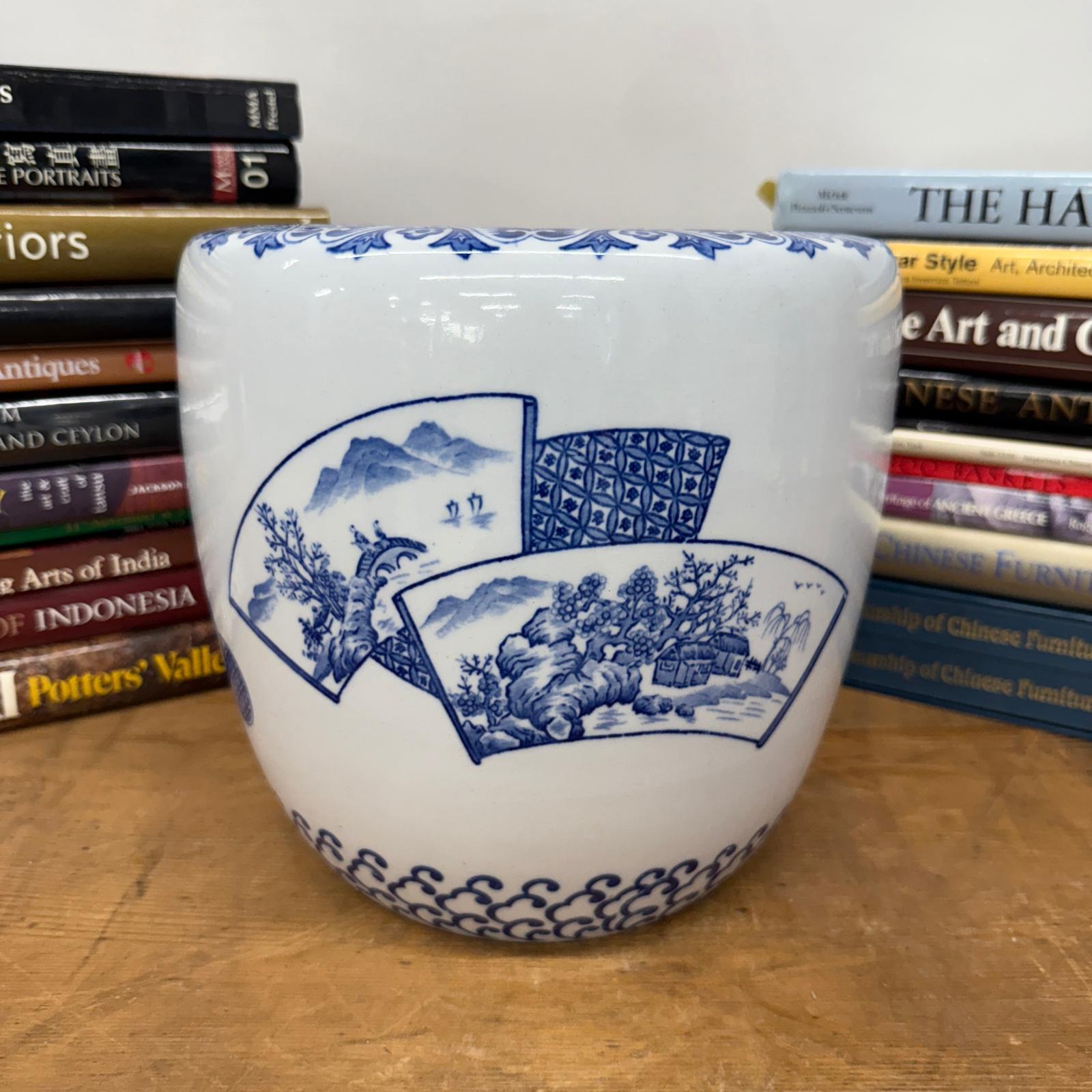 Blue and White Ceramic Planter with Landscape Artwork, SKU , image 4