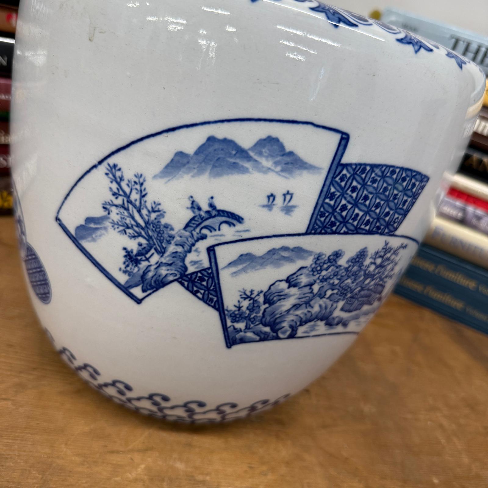 Blue and White Ceramic Planter with Landscape Artwork, SKU , image 6