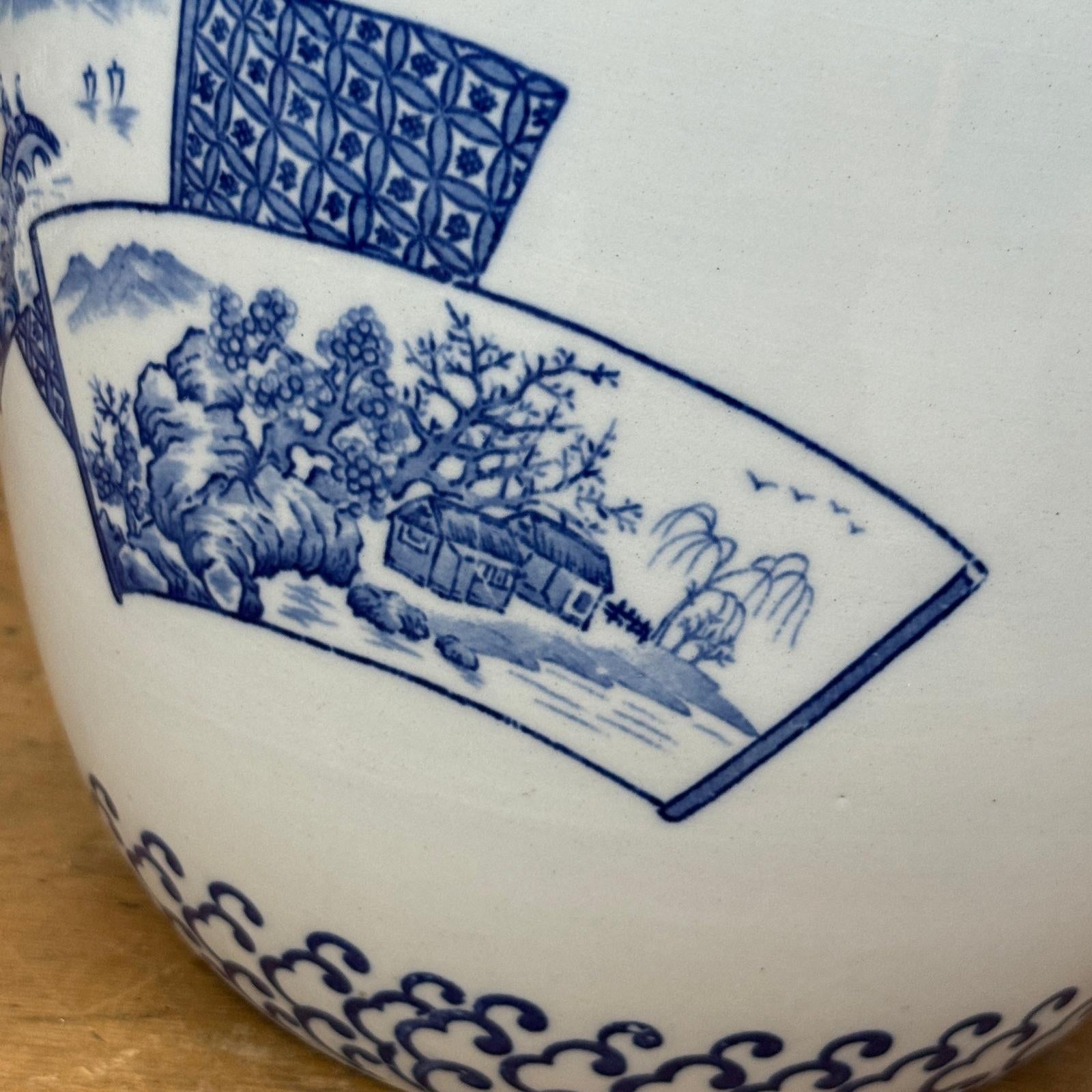Blue and White Ceramic Planter with Landscape Artwork, SKU , image 9