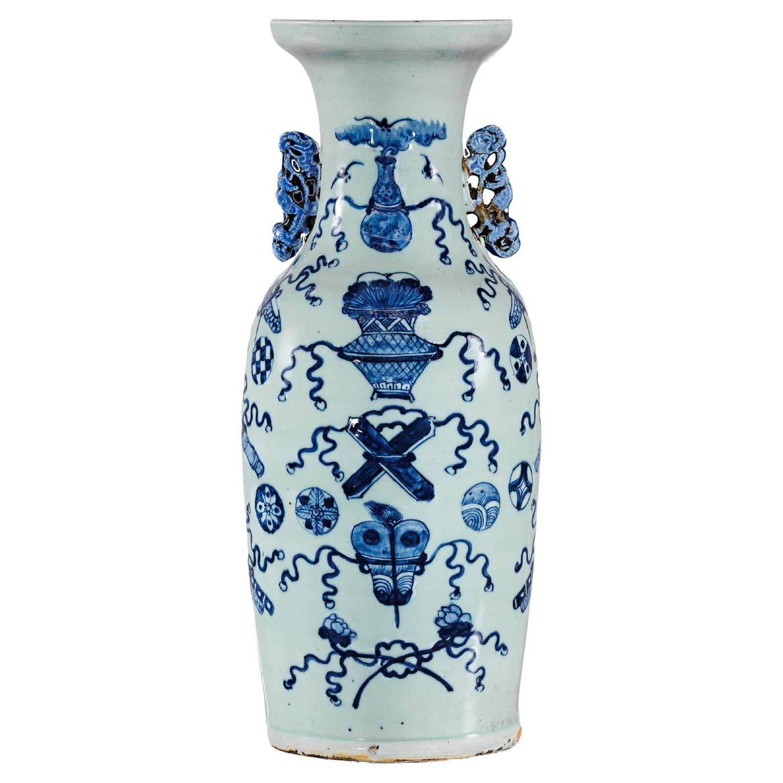 Blue and White Chinese Altar Vase with Light Celadon Tint - image 1