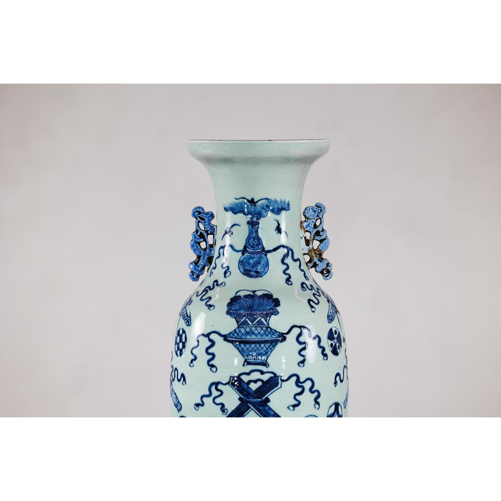 Blue and White Chinese Altar Vase with Light Celadon Tint - image 10