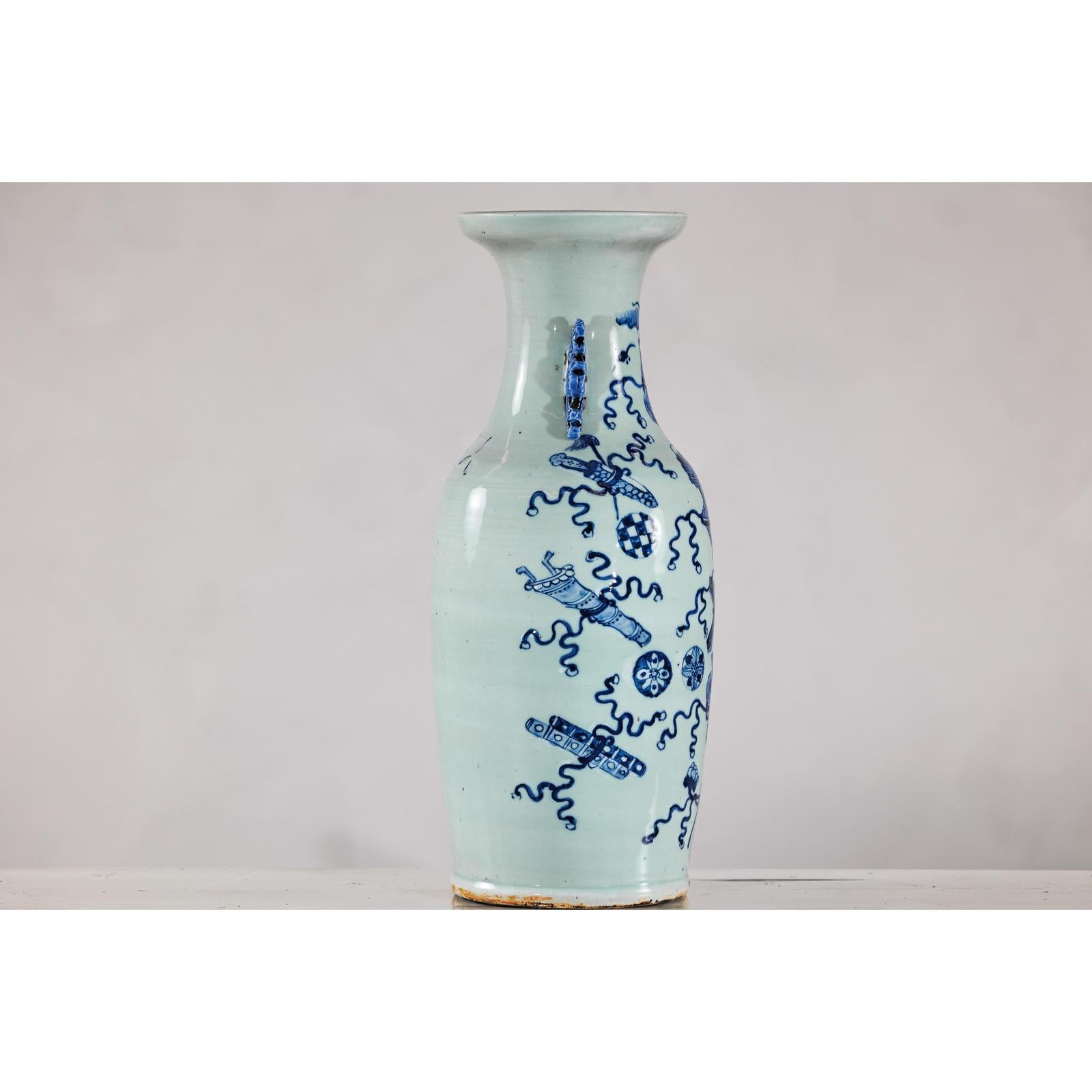Blue and White Chinese Altar Vase with Light Celadon Tint - image 11