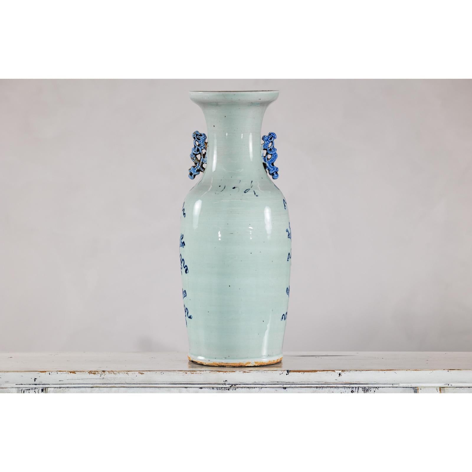 Blue and White Chinese Altar Vase with Light Celadon Tint - image 12