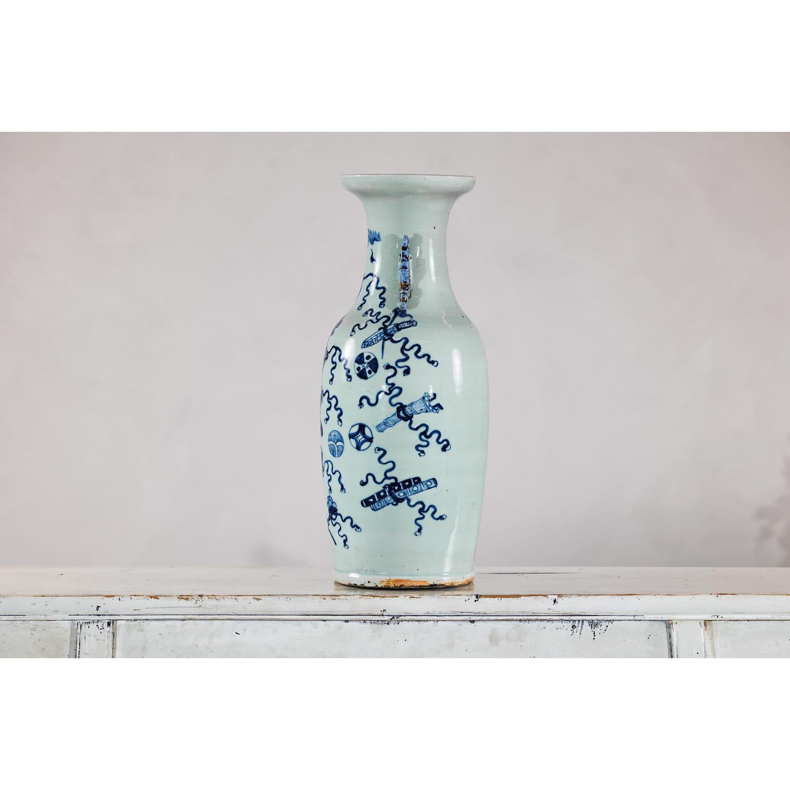 Blue and White Chinese Altar Vase with Light Celadon Tint - image 13