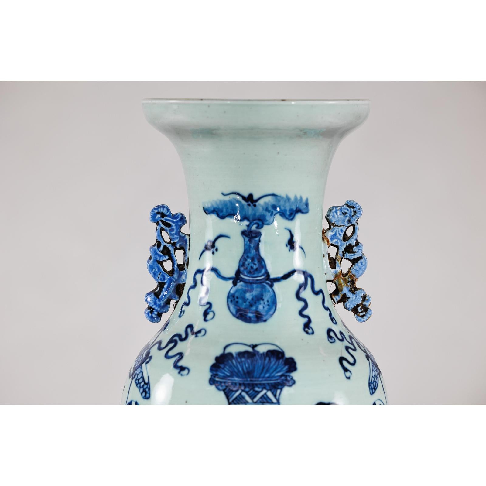 Blue and White Chinese Altar Vase with Light Celadon Tint - image 15