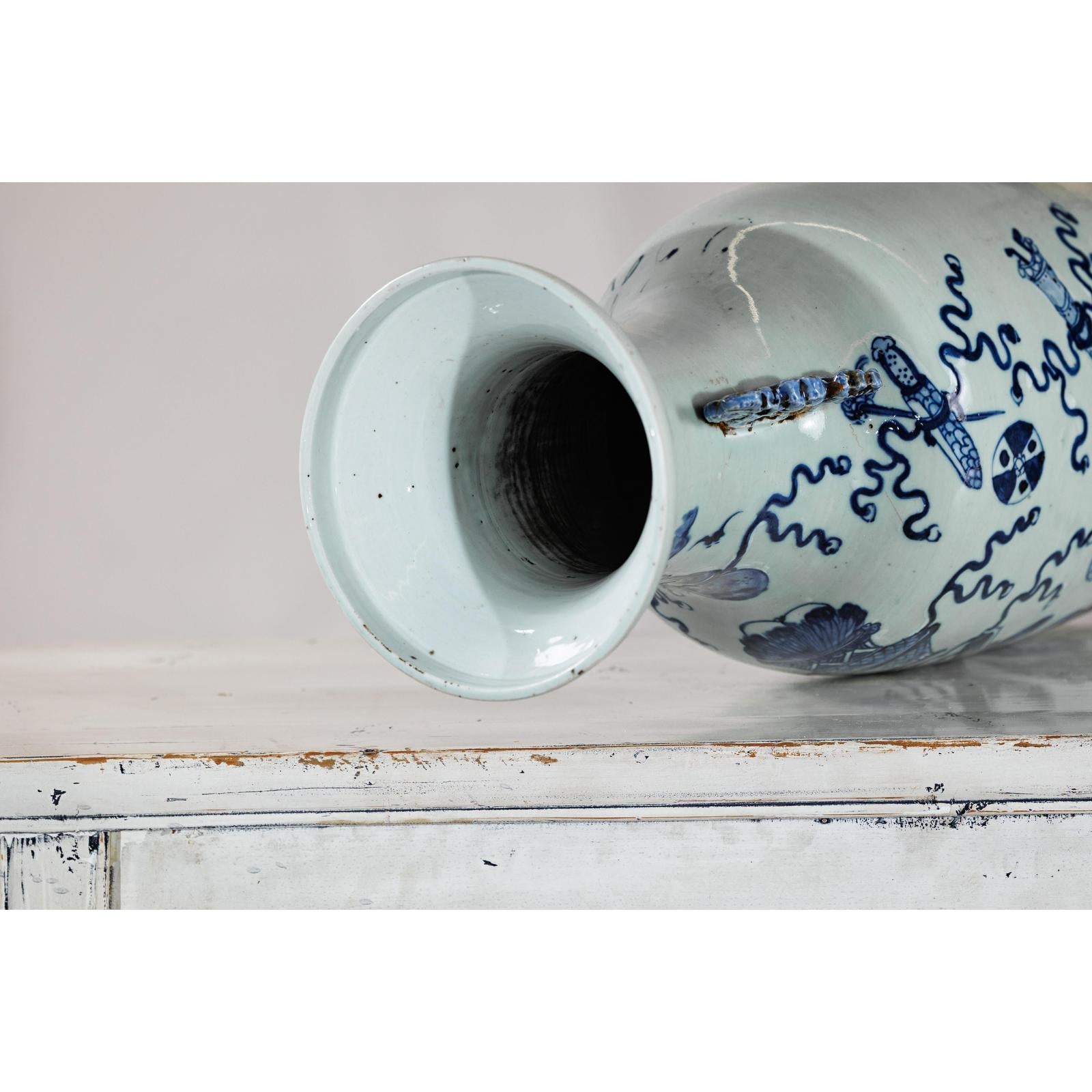 Blue and White Chinese Altar Vase with Light Celadon Tint - image 16