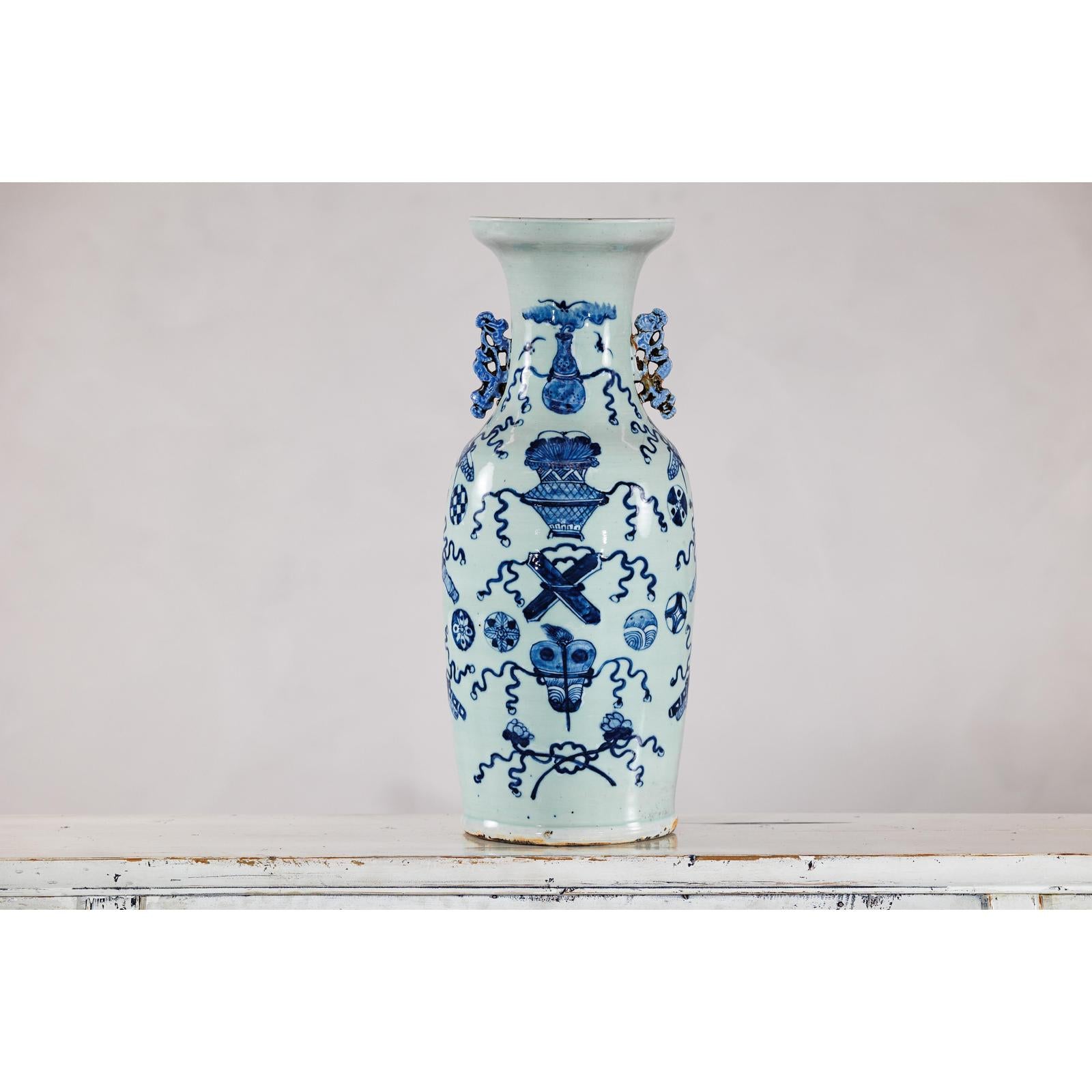 Blue and White Chinese Altar Vase with Light Celadon Tint - image 17