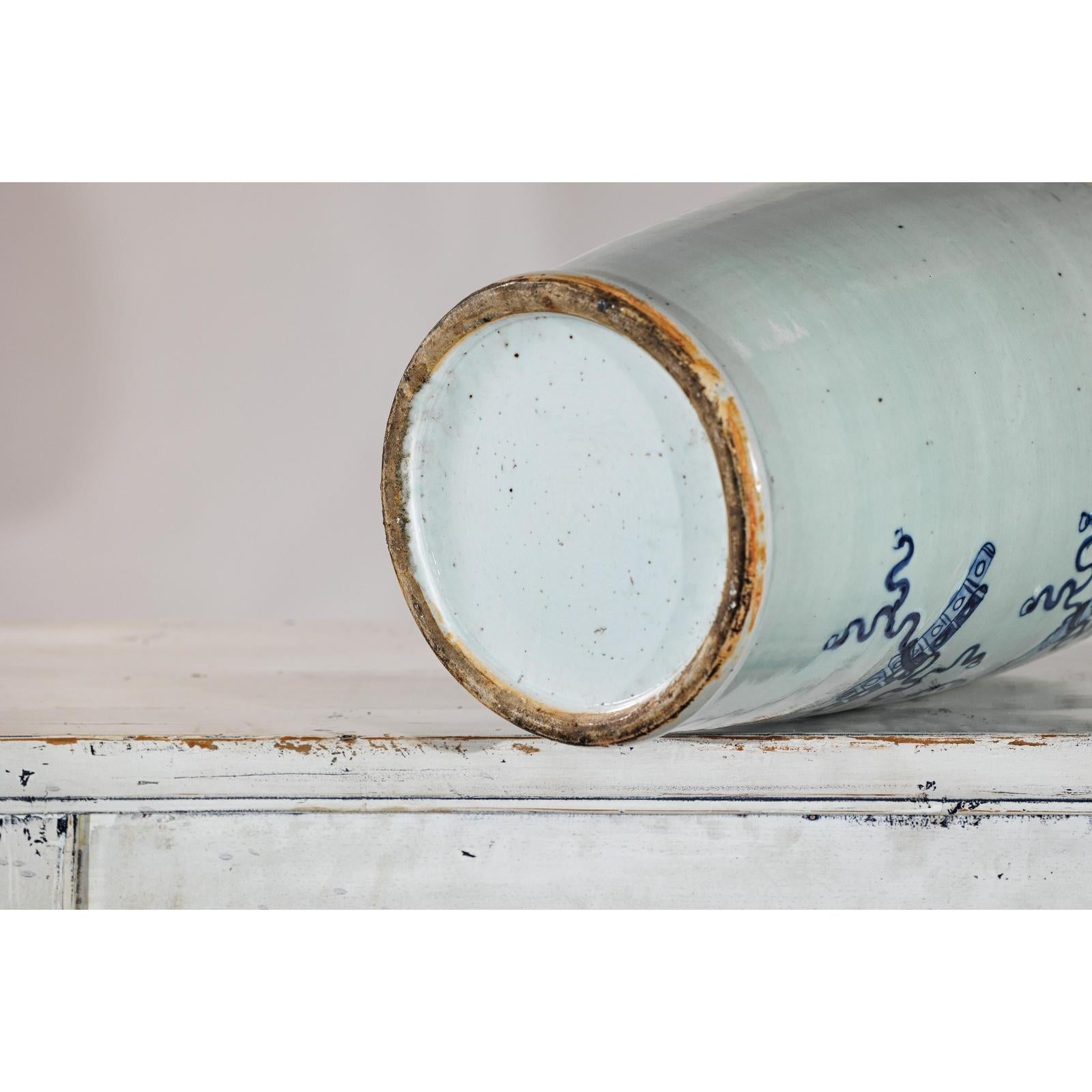 Blue and White Chinese Altar Vase with Light Celadon Tint - image 18