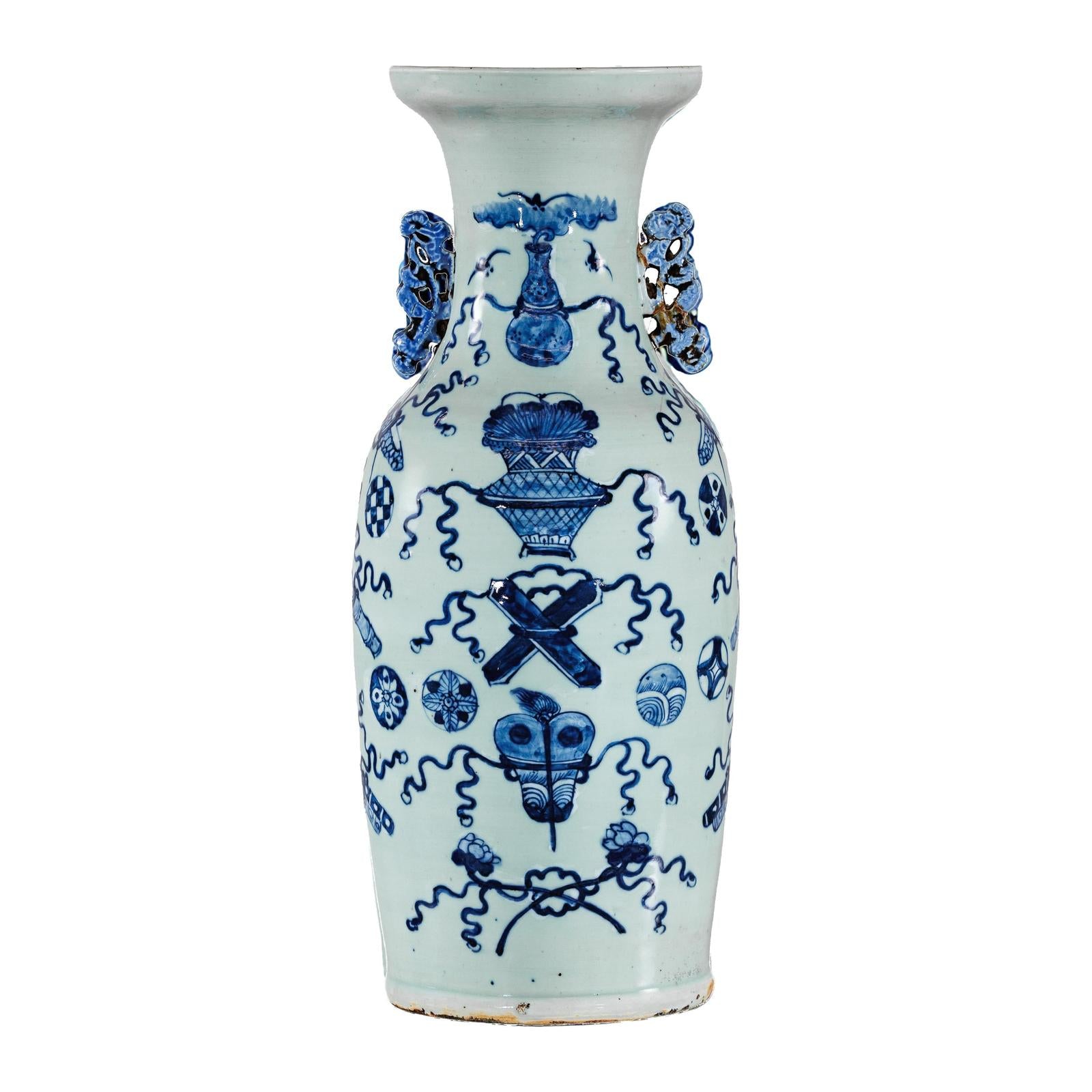 Blue and White Chinese Altar Vase with Light Celadon Tint - image 19