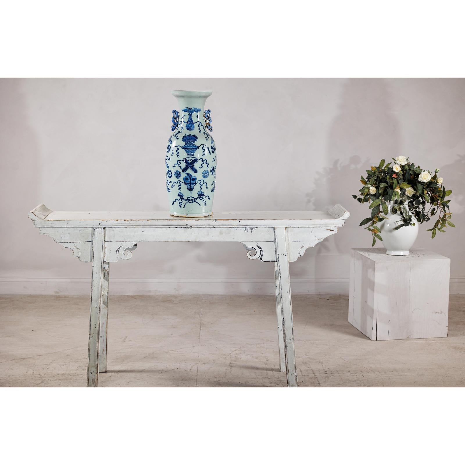 Blue and White Chinese Altar Vase with Light Celadon Tint - image 2