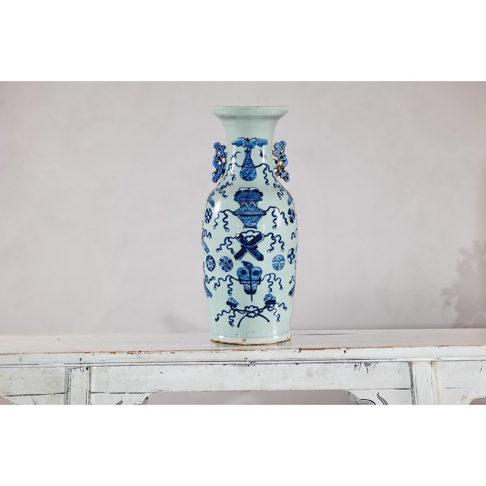 Blue and White Chinese Altar Vase with Light Celadon Tint - image 3