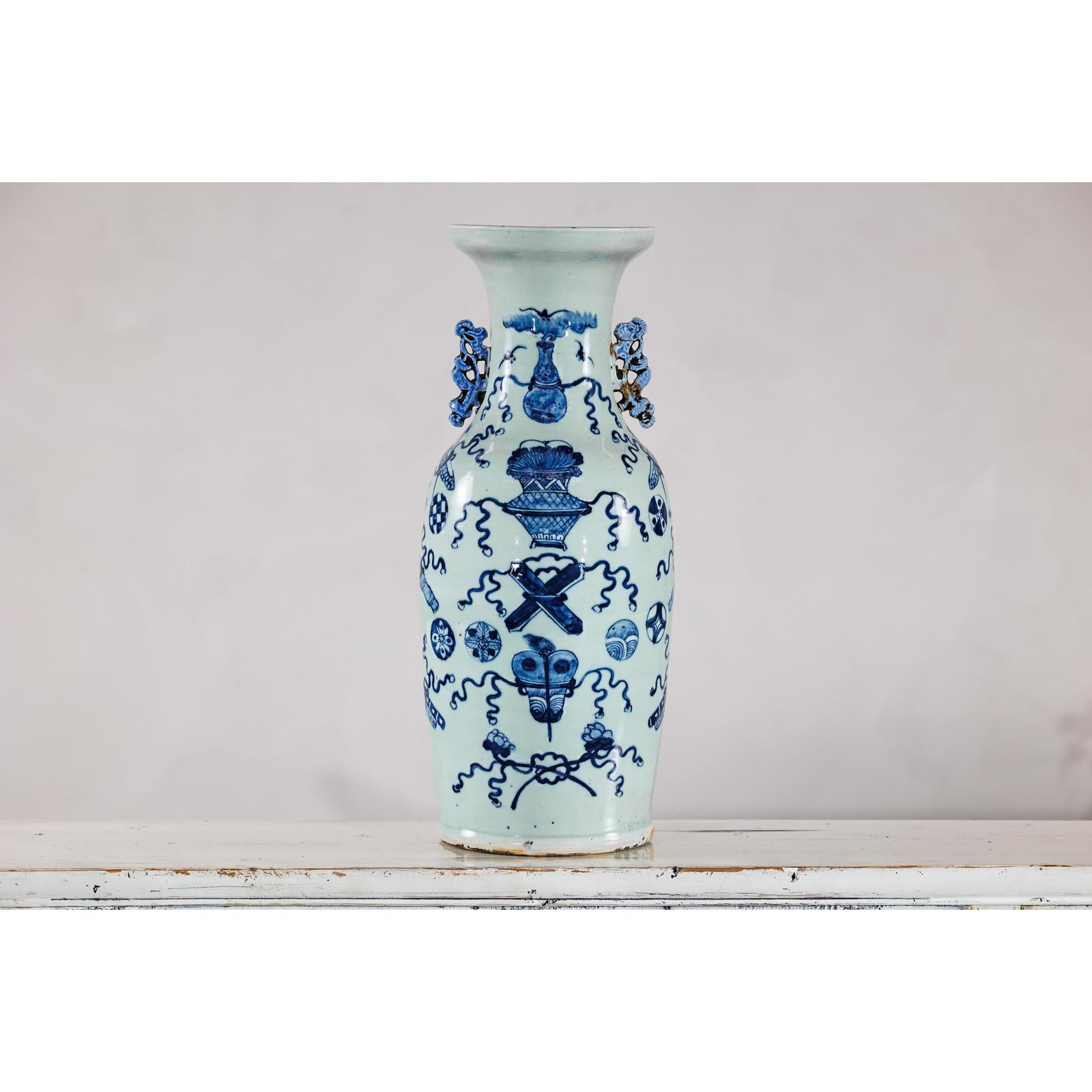 Blue and White Chinese Altar Vase with Light Celadon Tint - image 4