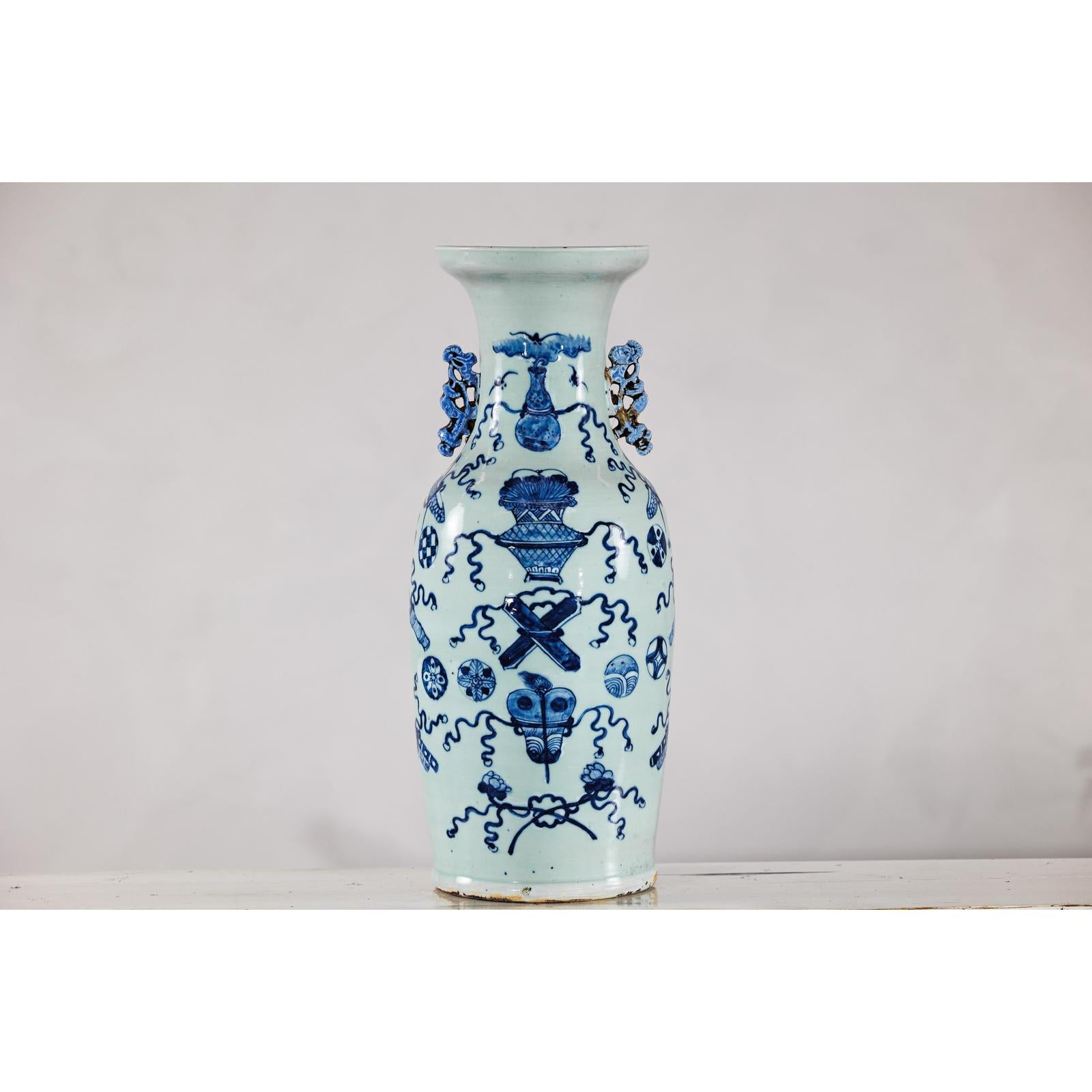 Blue and White Chinese Altar Vase with Light Celadon Tint - image 5