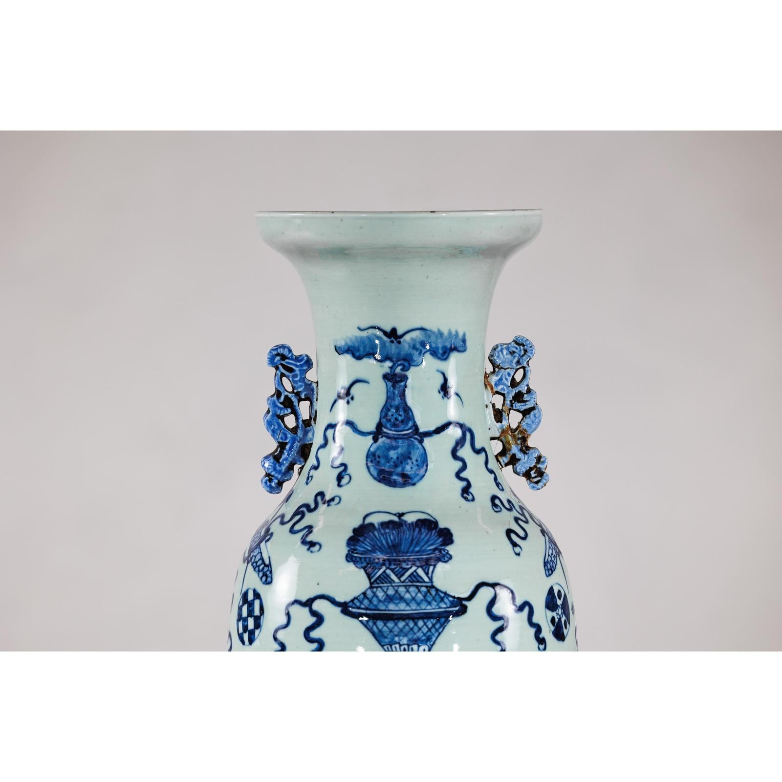 Blue and White Chinese Altar Vase with Light Celadon Tint - image 6
